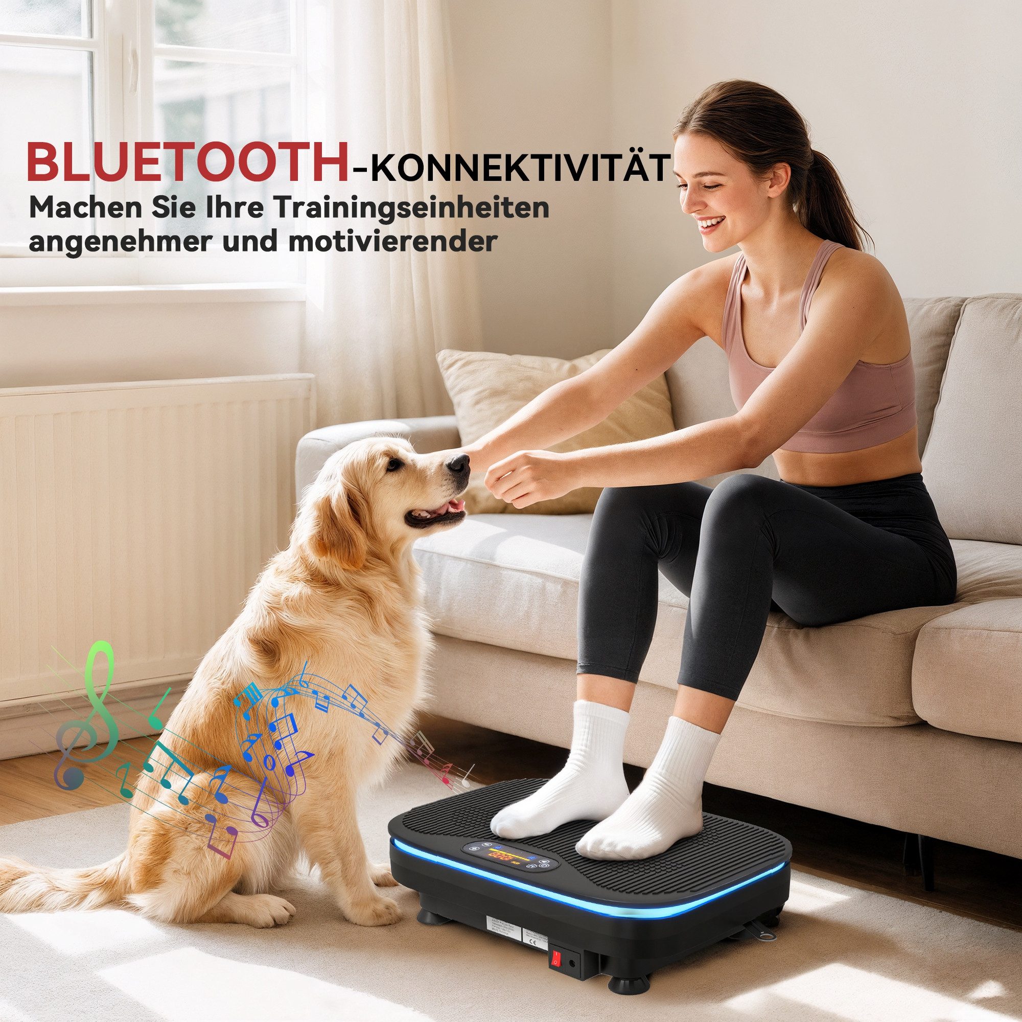 SPORTNOW Heimtrainer Widerstandsbänder Kompakt Vibrationsgerät für Muskelaufbau (Vibrationsplatte, 1-tlg., Rüttelplatte), mit LED-Anzeige, Schwarz – Bild 5 von 5