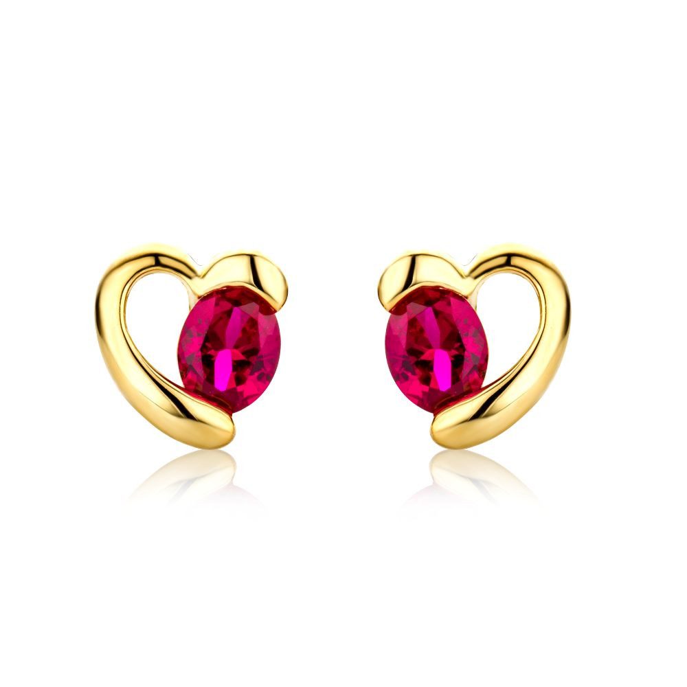 Miore Paar Ohrstecker MG9199E - für Damen aus 9K (375) Gelbgold Herzform mit Rubinen, Maße ca. 6,5 x 7 mm