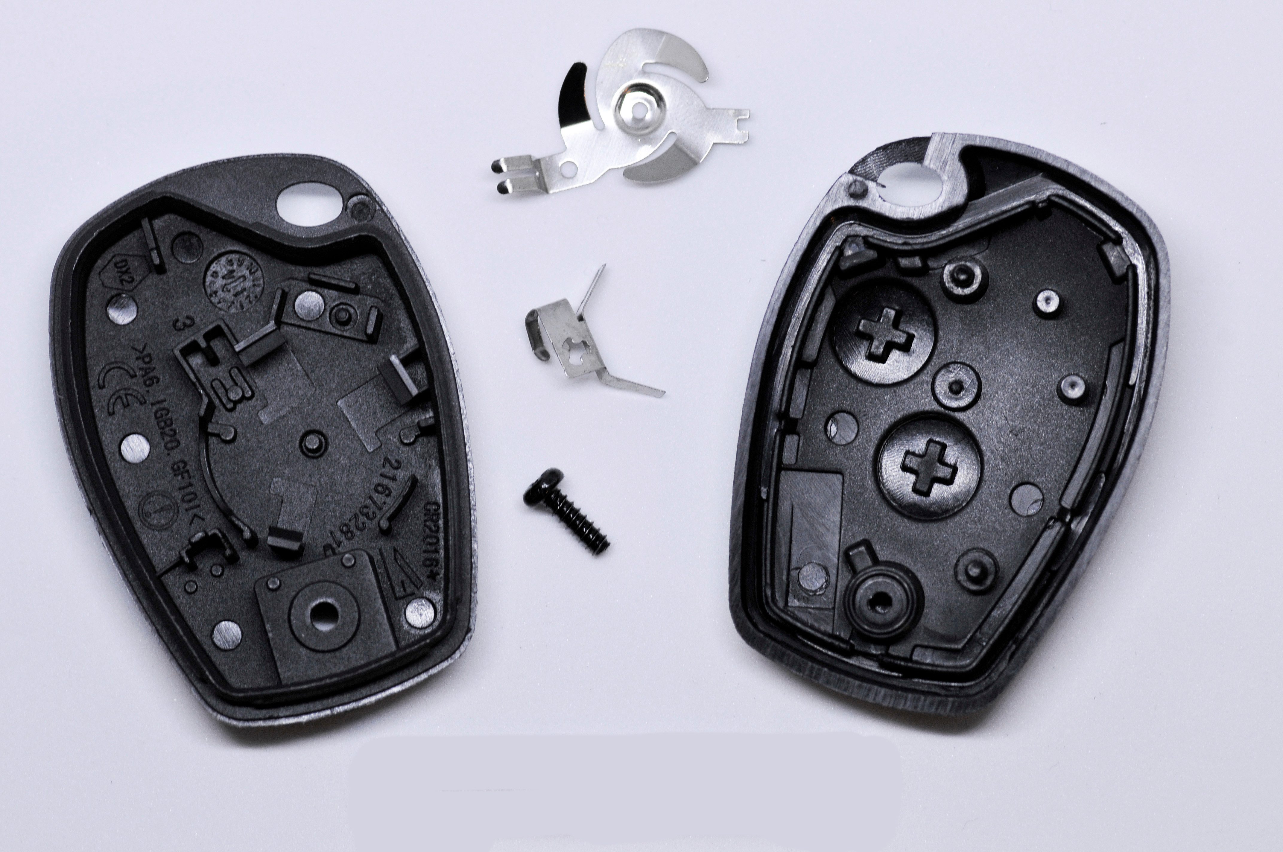 mt-key Auto Schlüssel Reparatur Ersatz Gehäuse 2 Tasten + 1x passende CR2016 Knopfzelle, CR2016 (3 V), für Renault Twingo II Clio III Dacia DUSTER Funk Fernbedienung