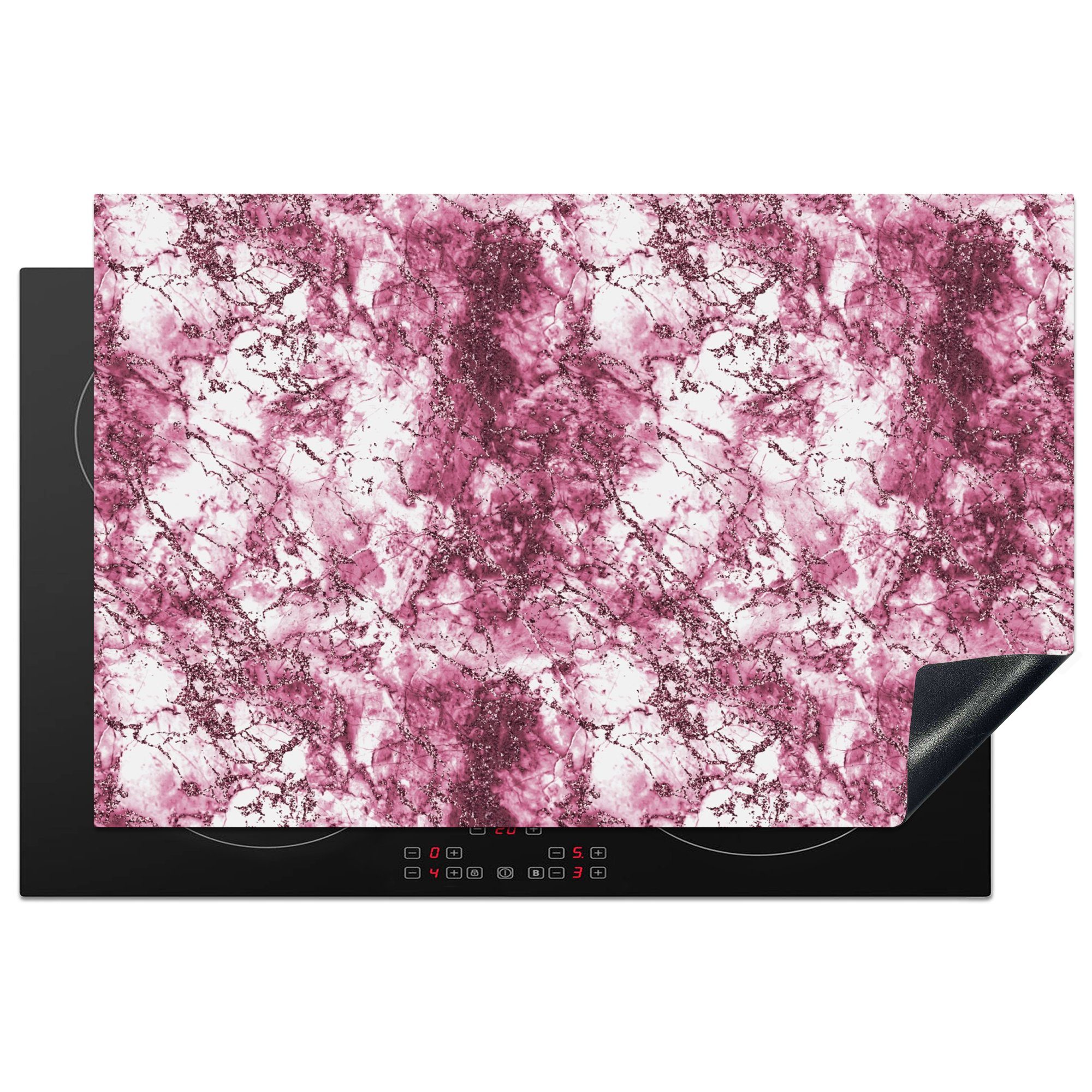 MuchoWow Herdblende-/Abdeckplatte Marmor - Rosa - Luxus, Vinyl, (1 tlg), 81x52 cm, Induktionskochfeld Schutz für die küche, Ceranfeldabdeckung