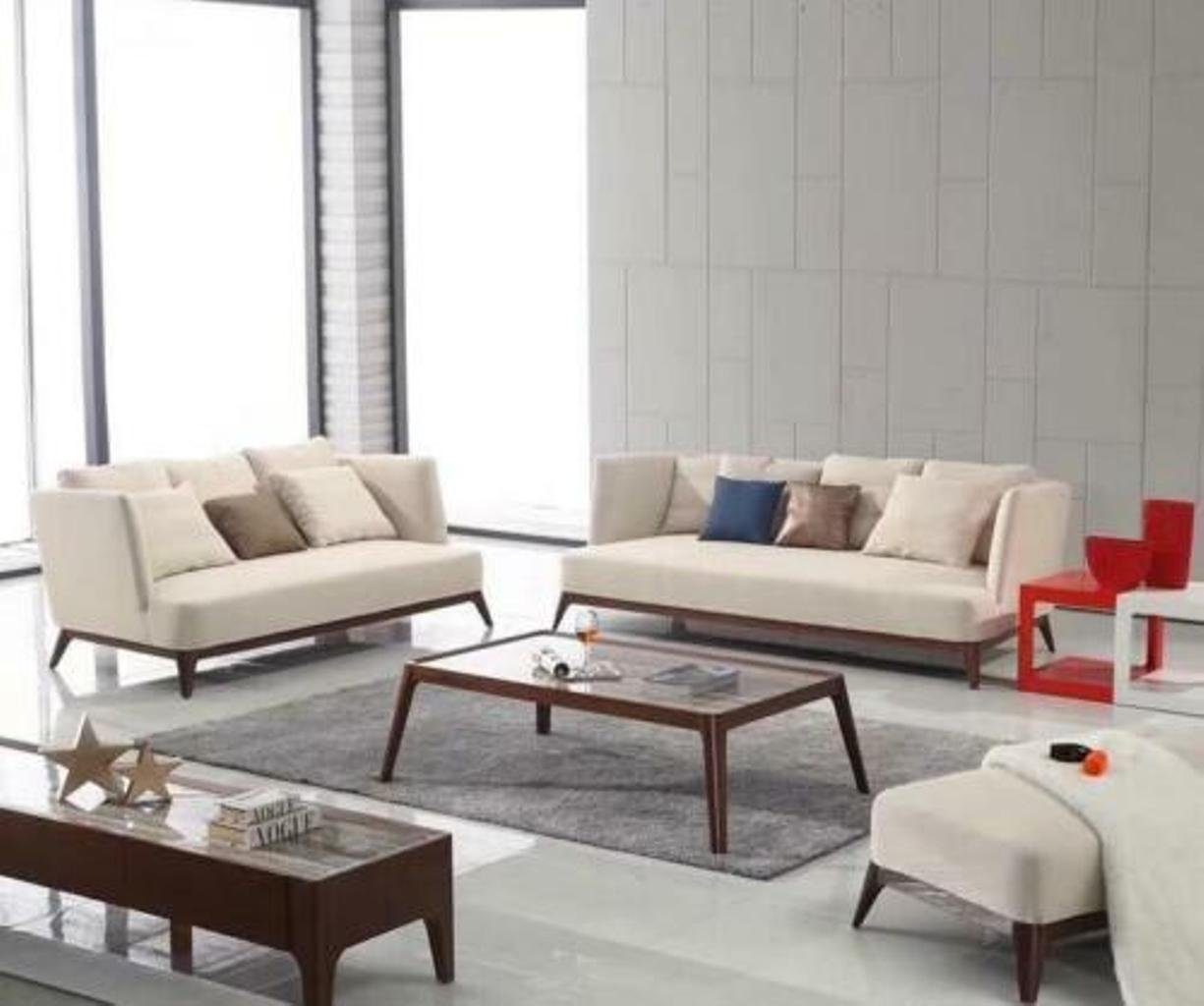 JVmoebel Wohnzimmer-Set, Land Haus Design Couch Sitz Polster Set Garnitur 3+2 Hocker Textil