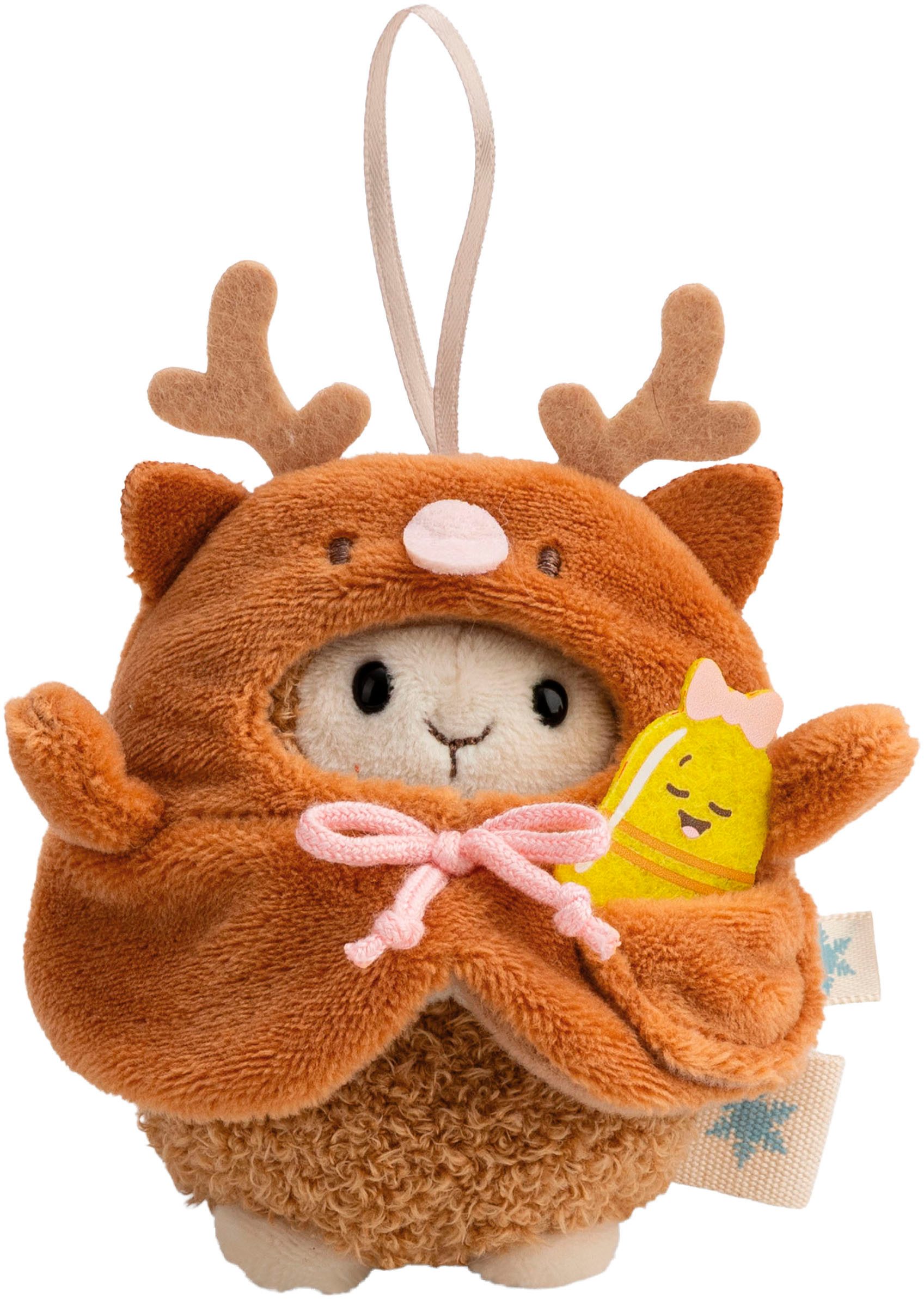 Nici Kuscheltier mymochi, Set Schaf Wools braun 8cm mit Glocke & Rentierkostüm (Set), in Geschenkbox