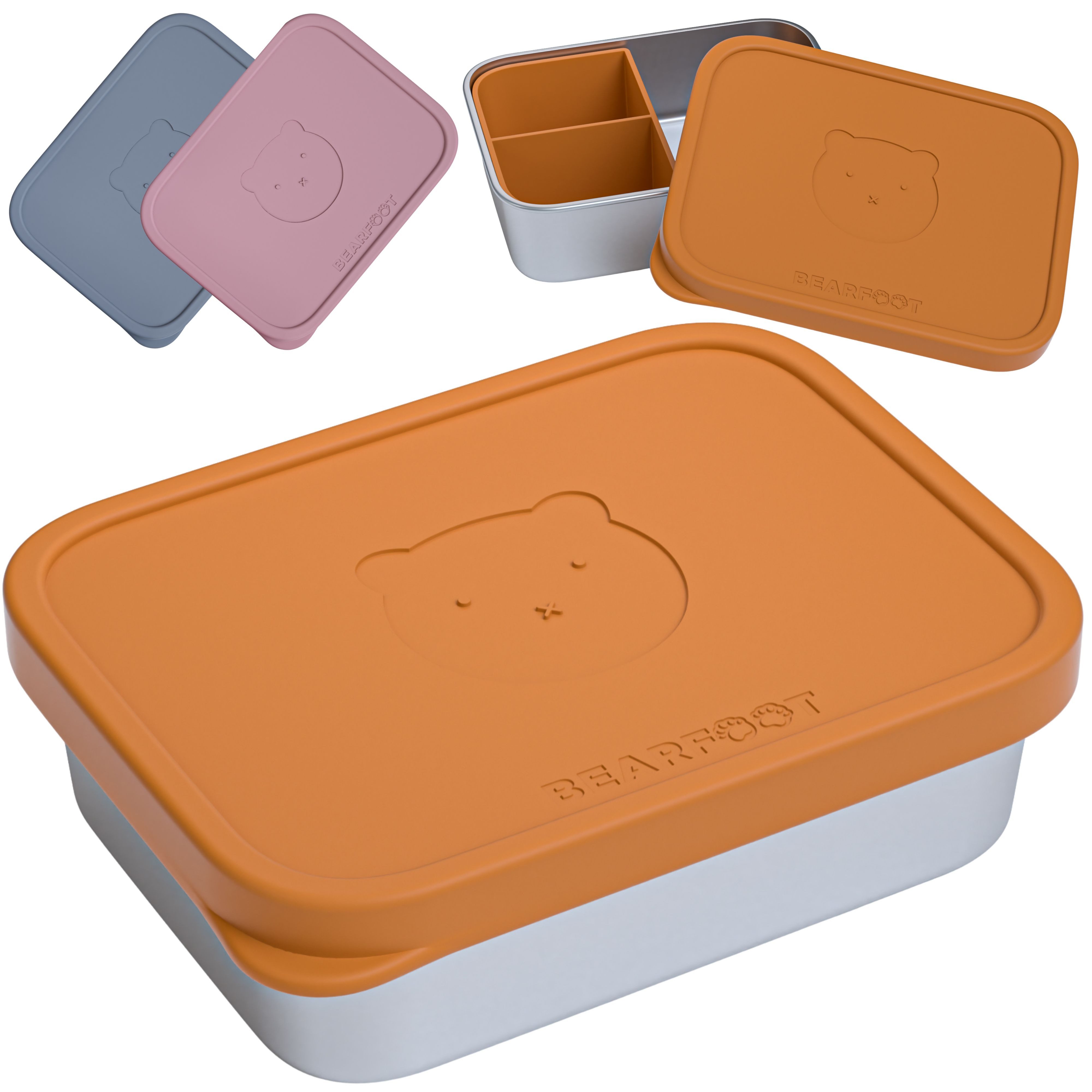 BEARFOOT Lunchbox Brotdose Kinder Edelstahl mit Silikoneinsatz - Braun, Kindergarten und Schule - Mädchen und Jungen, Vesperbox, Snackbox