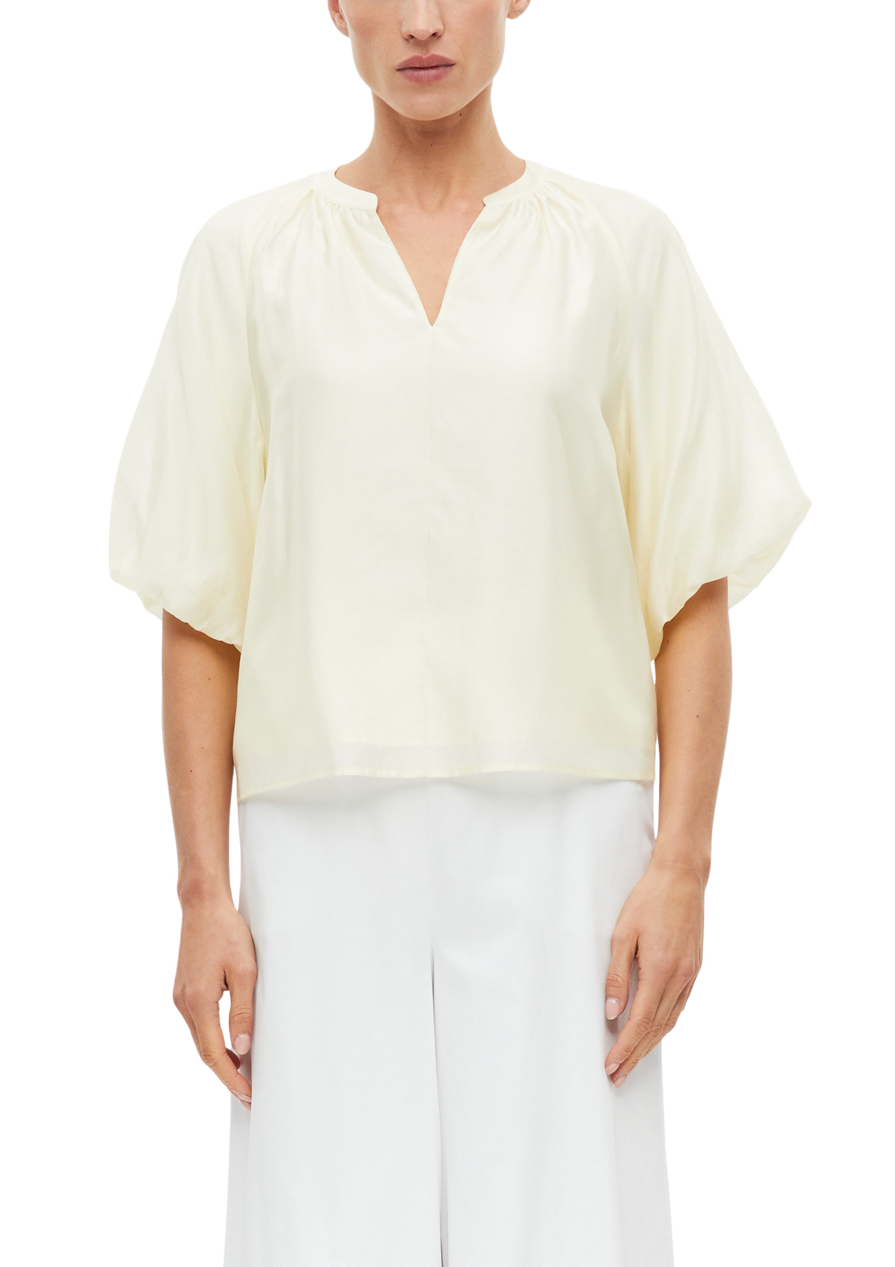 s.Oliver BLACK LABEL Schlupfbluse Sommershirt mit Splitneck und weiten Puffärmeln