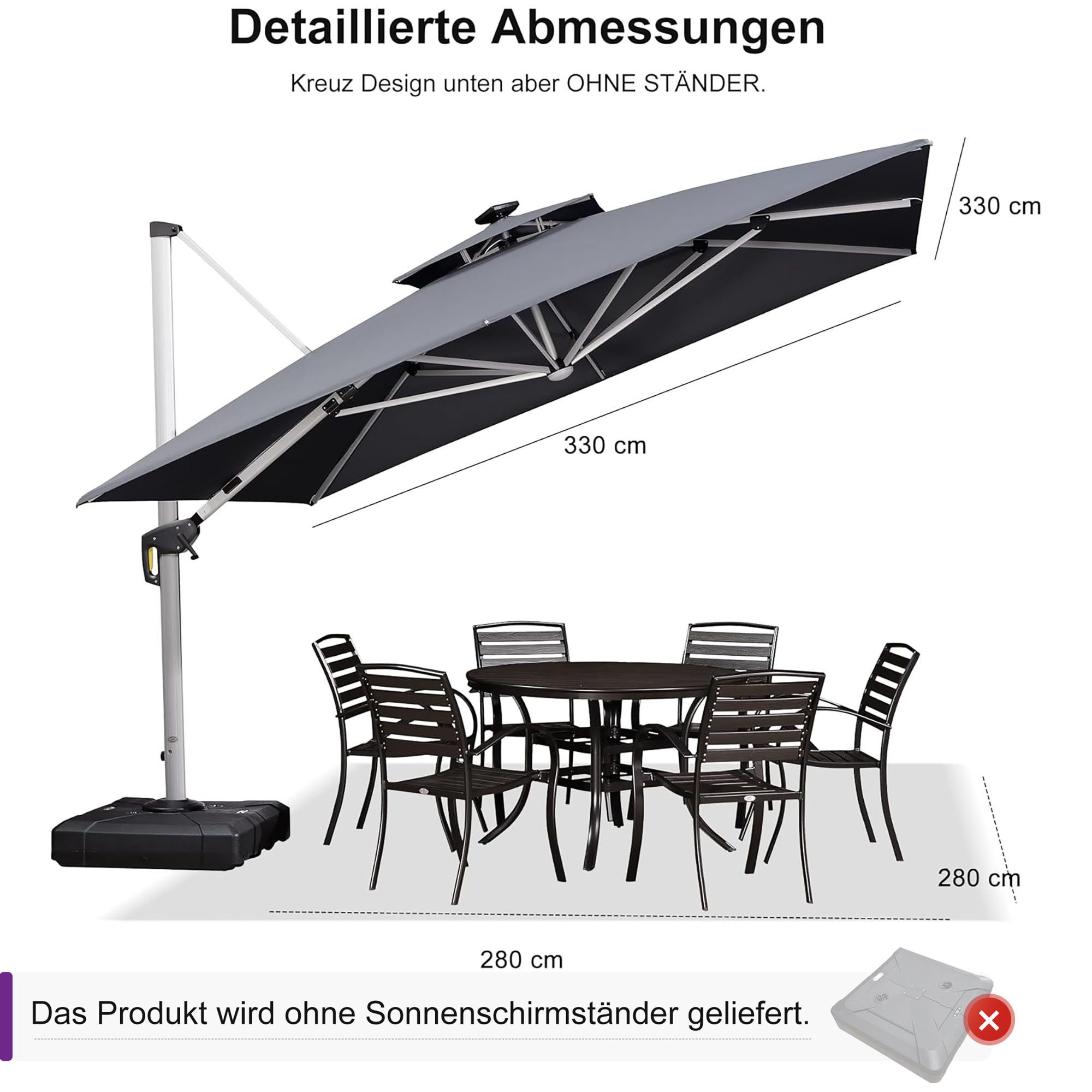 PURPLE LEAF Ampelschirm Quadratischer Außenbereich Sonnenschirm, günstig online kaufen