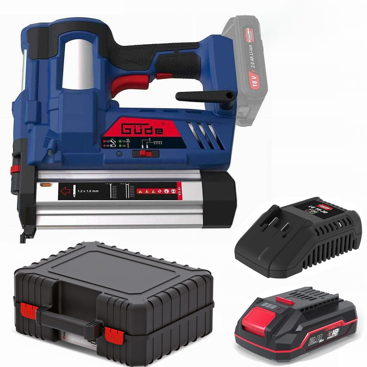 Güde Akku-Stauchkopfnagler Akku Tacker Nagler Klammergerät 18V m.Akku 2.0 Ah / Ladegerät / Koffer
