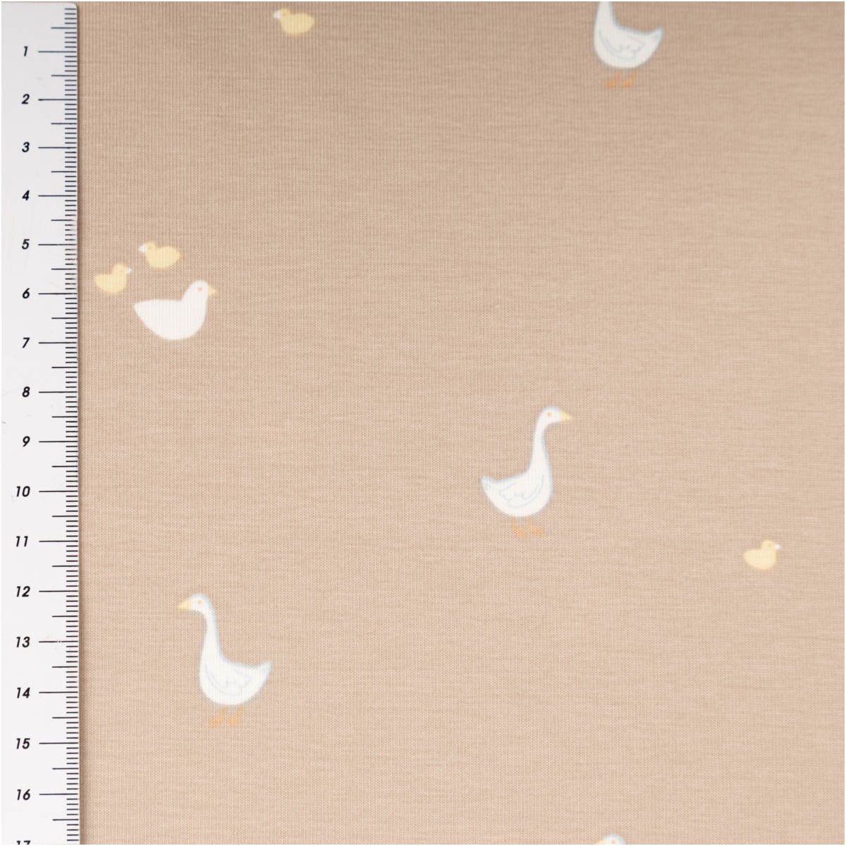 SCHÖNER LEBEN. Stoff Jersey Stoff Meterware Baumwolljersey Gänse sand weiß 145cm beige, allergikergeeignet