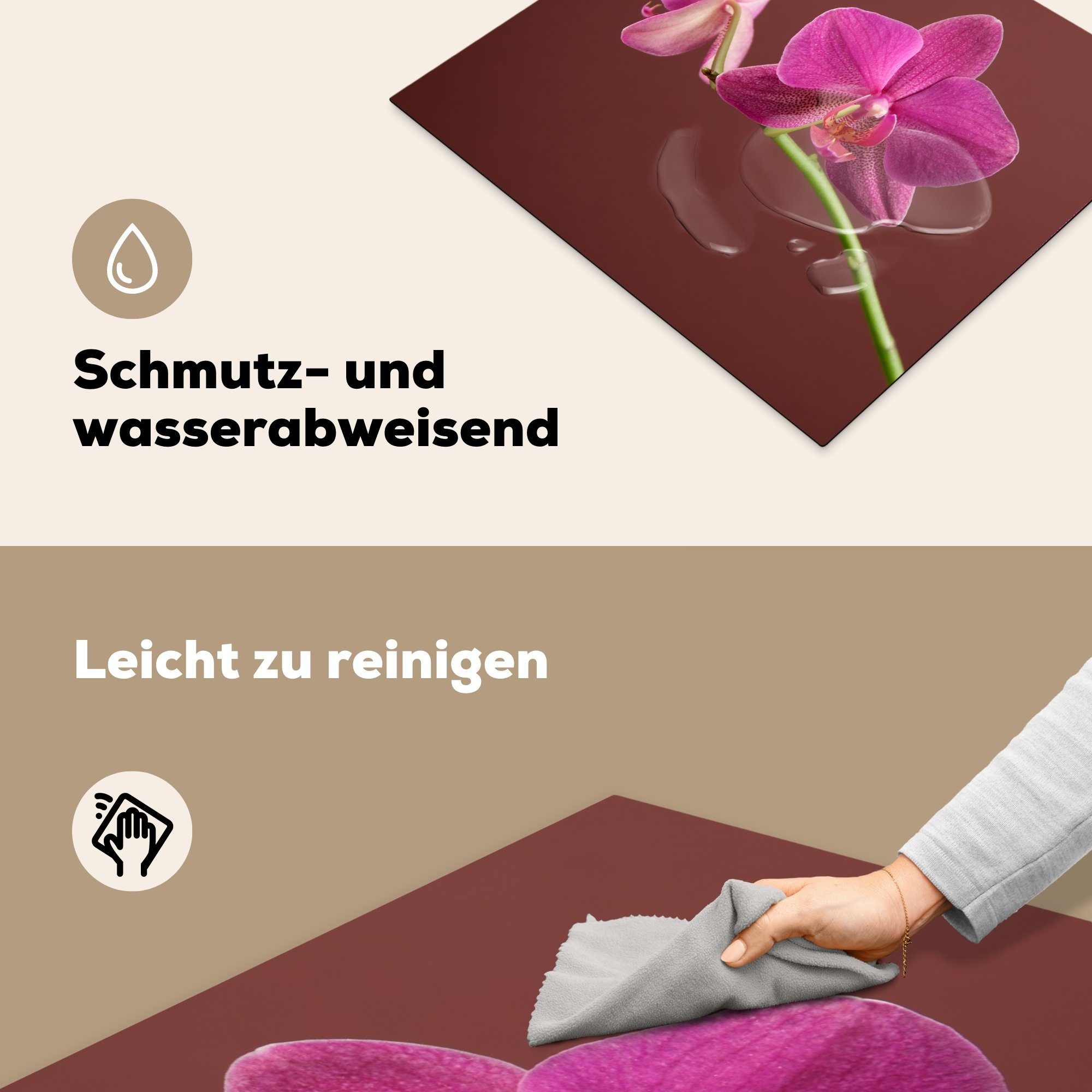 Rosa, Herdblende-/Abdeckplatte Ceranfeldabdeckung Orchideen küche, 59x52 (1 für die MuchoWow Induktionsmatte Vinyl, Blumen tlg), - cm, -