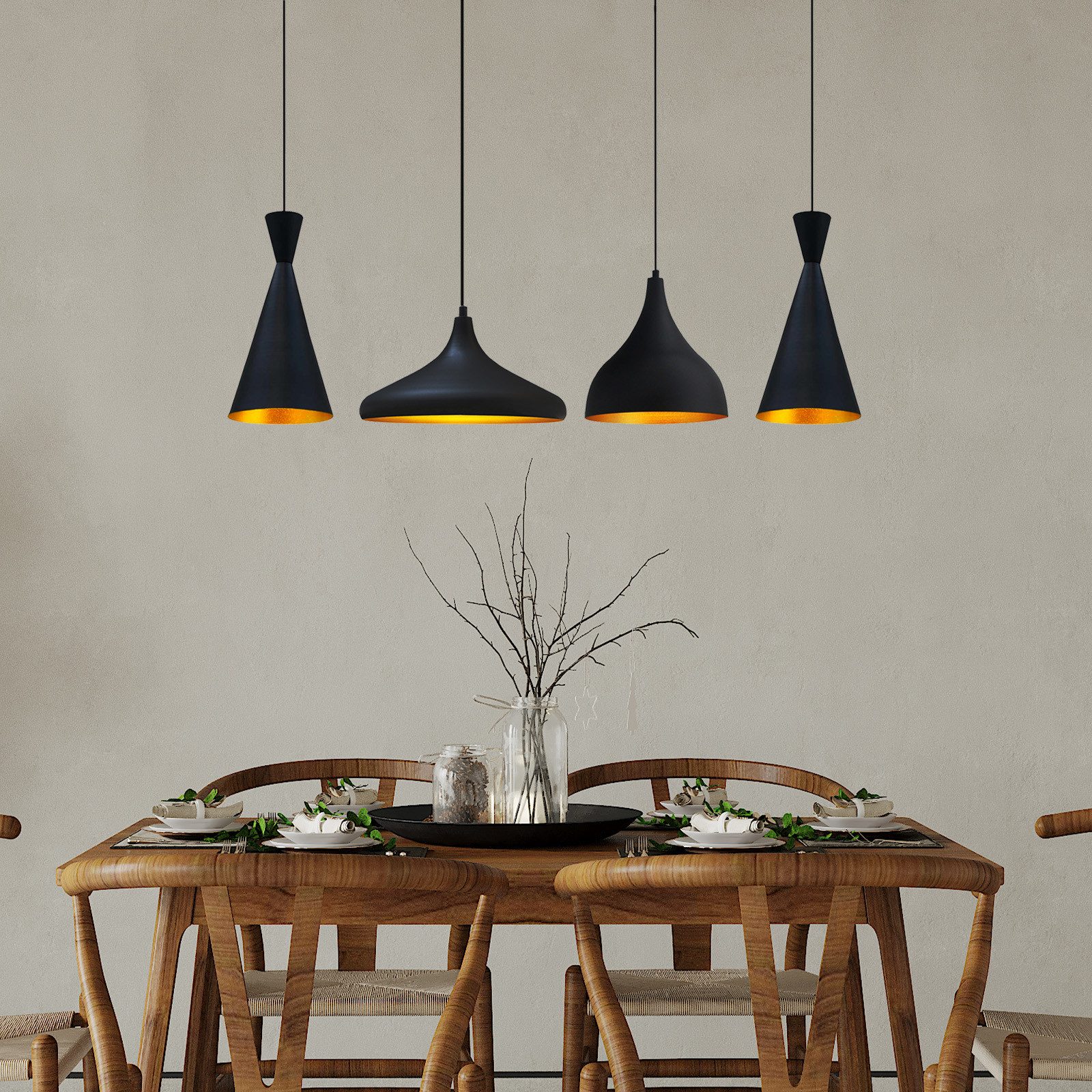 Bamyum Pendelleuchte Bamyum Pendelleuchte I Magna I 4 Flammig Schwarz Vintage Lampe, ohne Leuchtmittel