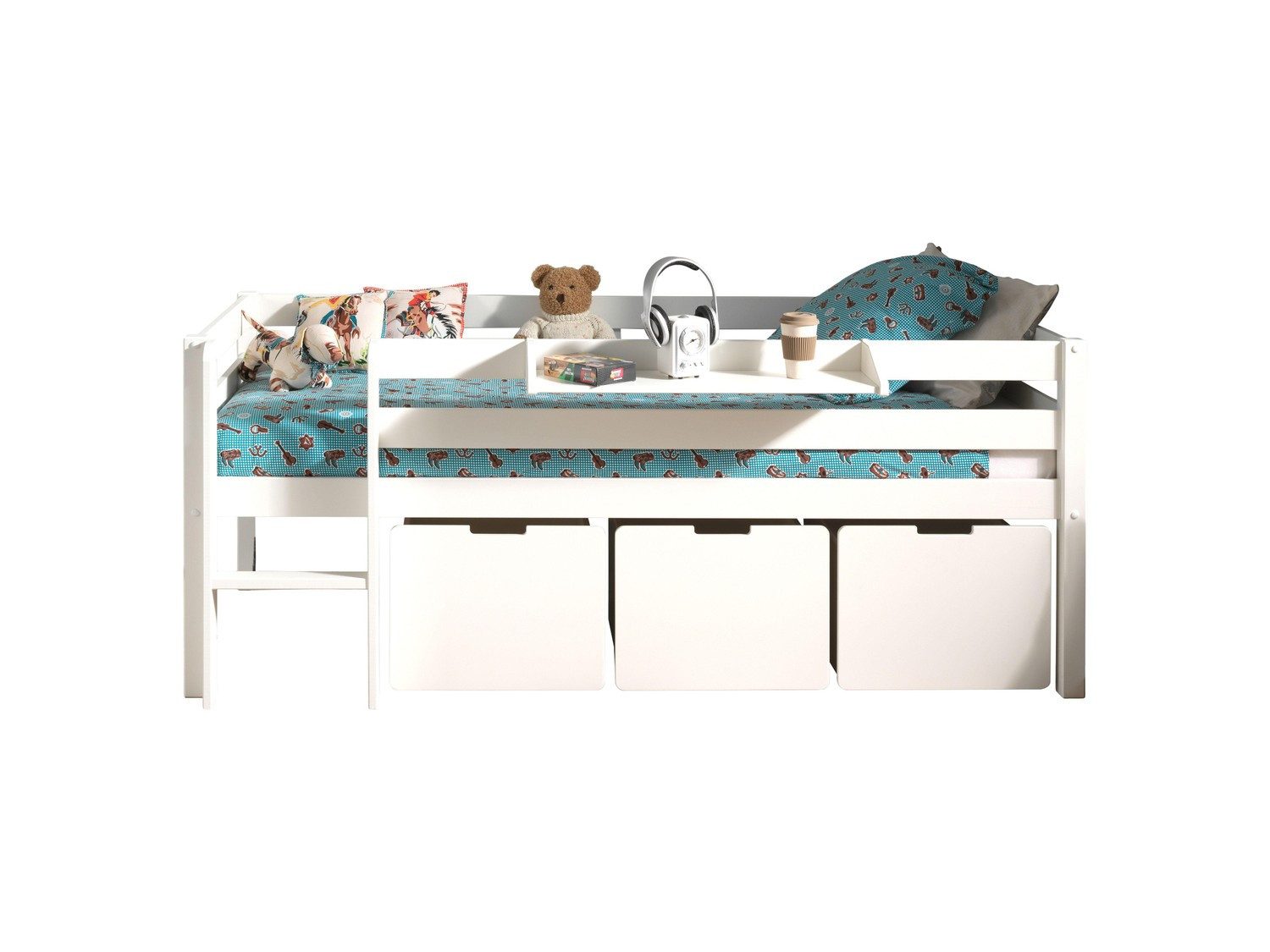 Vipack Spielbett "Pino, Kiefer massiv, mit Rolllattenrost, 3 Rollboxen, Mad günstig online kaufen