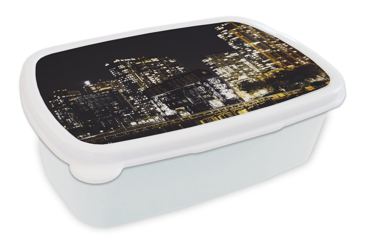 MuchoWow Lunchbox New York - Bäume - Beleuchtung, Kunststoff, (2-tlg), Brotbox für Kinder und Erwachsene, Brotdose, für Jungs und Mädchen weiß