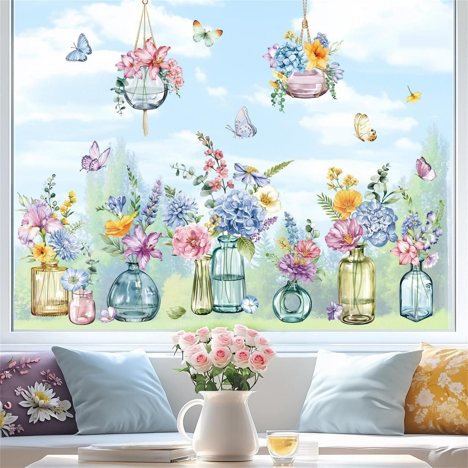LuxusKollektion Fensterbild Fensterbilder Garten Blumen Hängende Pflanzen