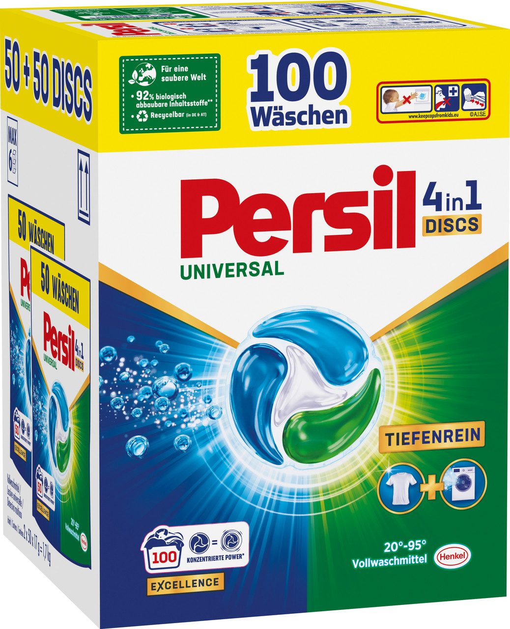 Persil Universal 4-in-1 Discs 100 WL Vollwaschmittel (Vorratspack, [100-St. Kapseln mit Tiefenrein Technologie)