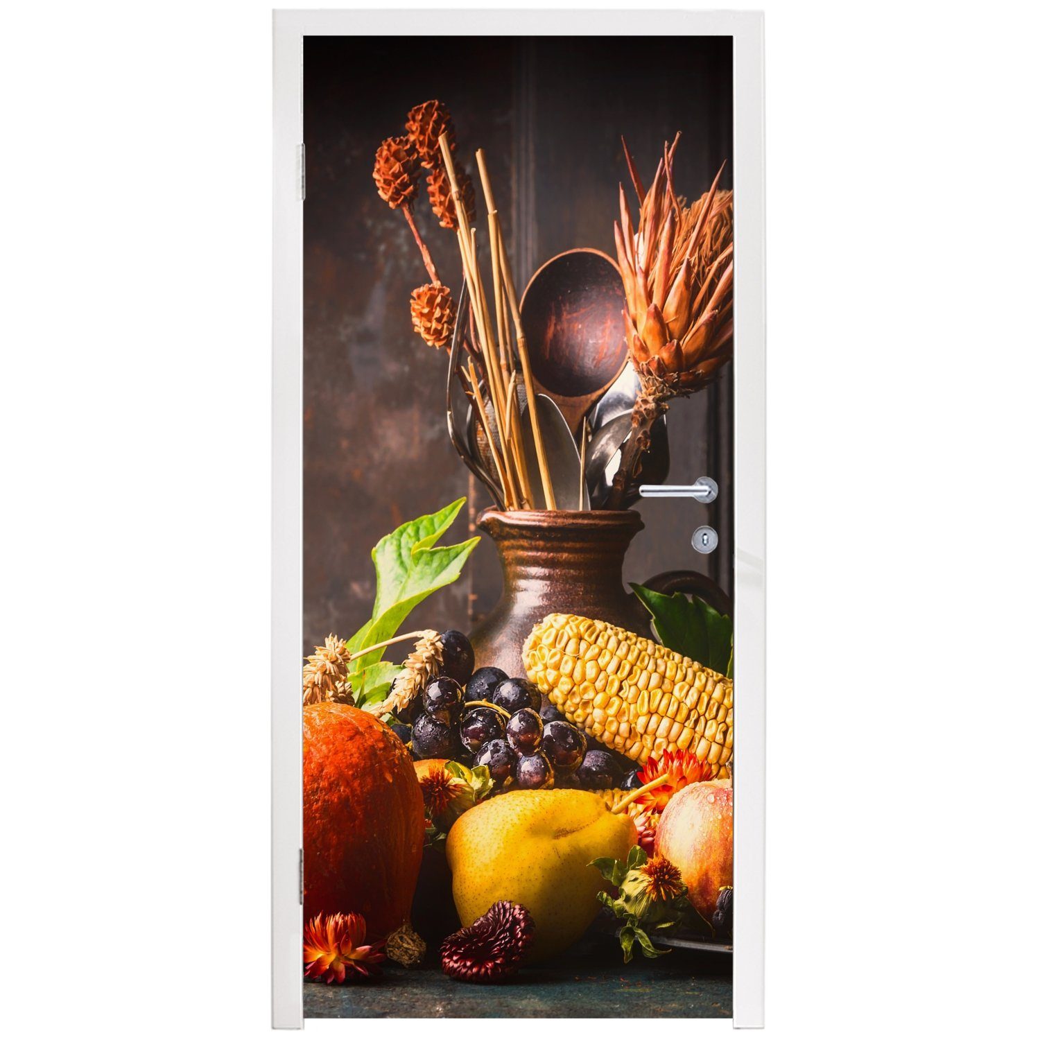 MuchoWow Türtapete Gemüse - - Obst 75x205 St), Türaufkleber, für bedruckt, Matt, Fototapete (1 Rustikal cm - Tisch, Tür