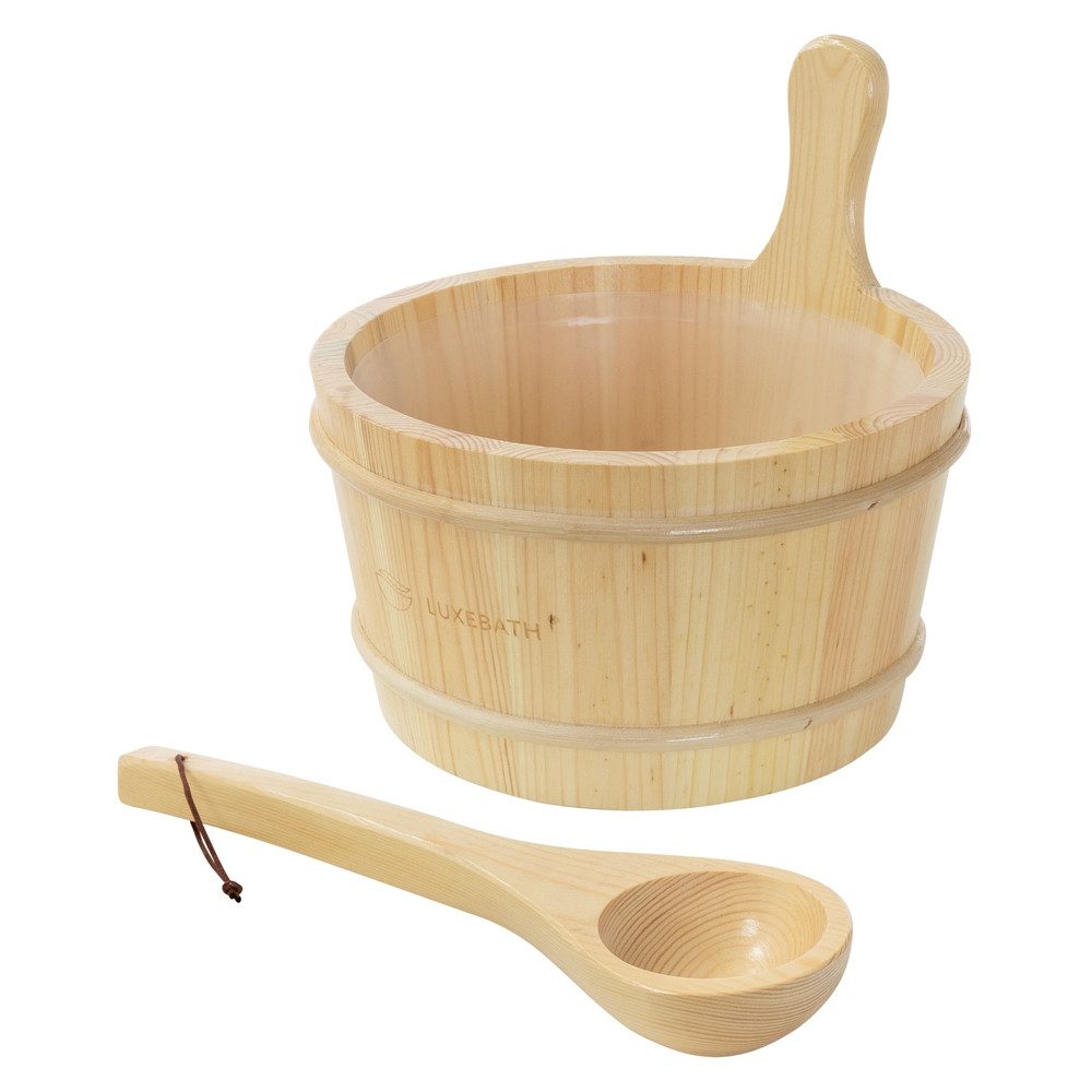 LuxeBath Sauna-Aufgussset 2-teilig Saunazubehör-Set aus massivem Kiefernholz, Sauna Set Zubehör 4L Aufgusskübel mit Griff & Schöpfkelle Saunaeimer Wassereimer & Kelle