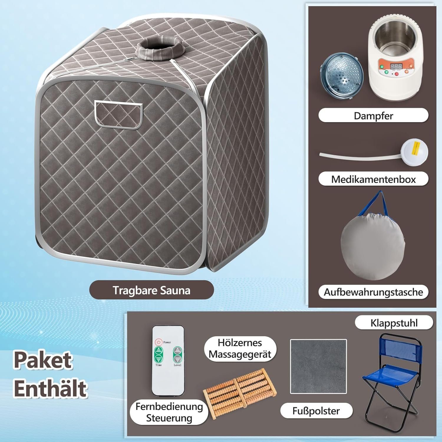 KOMFOTTEU Sauna Dampfsauna, 9 einstellbare Temperaturstufen, 2L