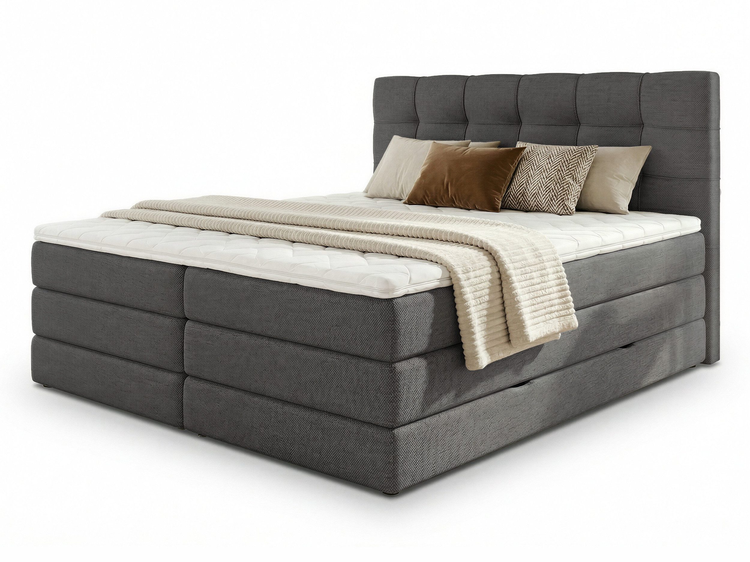 Sofnet Boxspringbett Best XL (2x Bettkästen, Bonellfederkern- und Taschenfederkernmatratze, Topper), Polsterbett, Doppelbett, Webstoff, mit Kopfteil, 140/160/180x200 cm