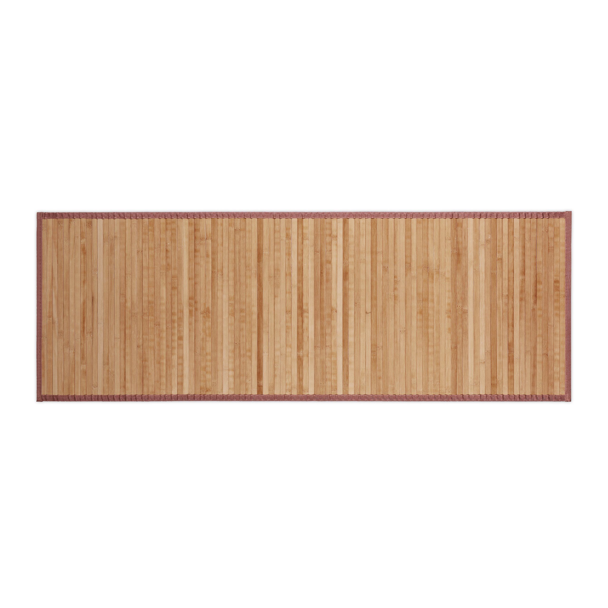 relaxdays Badematte Bambusmatte natur, Höhe 4 mm, Rutschhemmende Unterseite, Umlaufender Textilrand in Braun, Lieferumfang: 1x Fußmatte (ohne Deko), Rechteckig, B x T: ca. 53 x 152 cm, Feuchtigkeitsresistent und feucht abwischbar, Vielseitig einsetzbar in