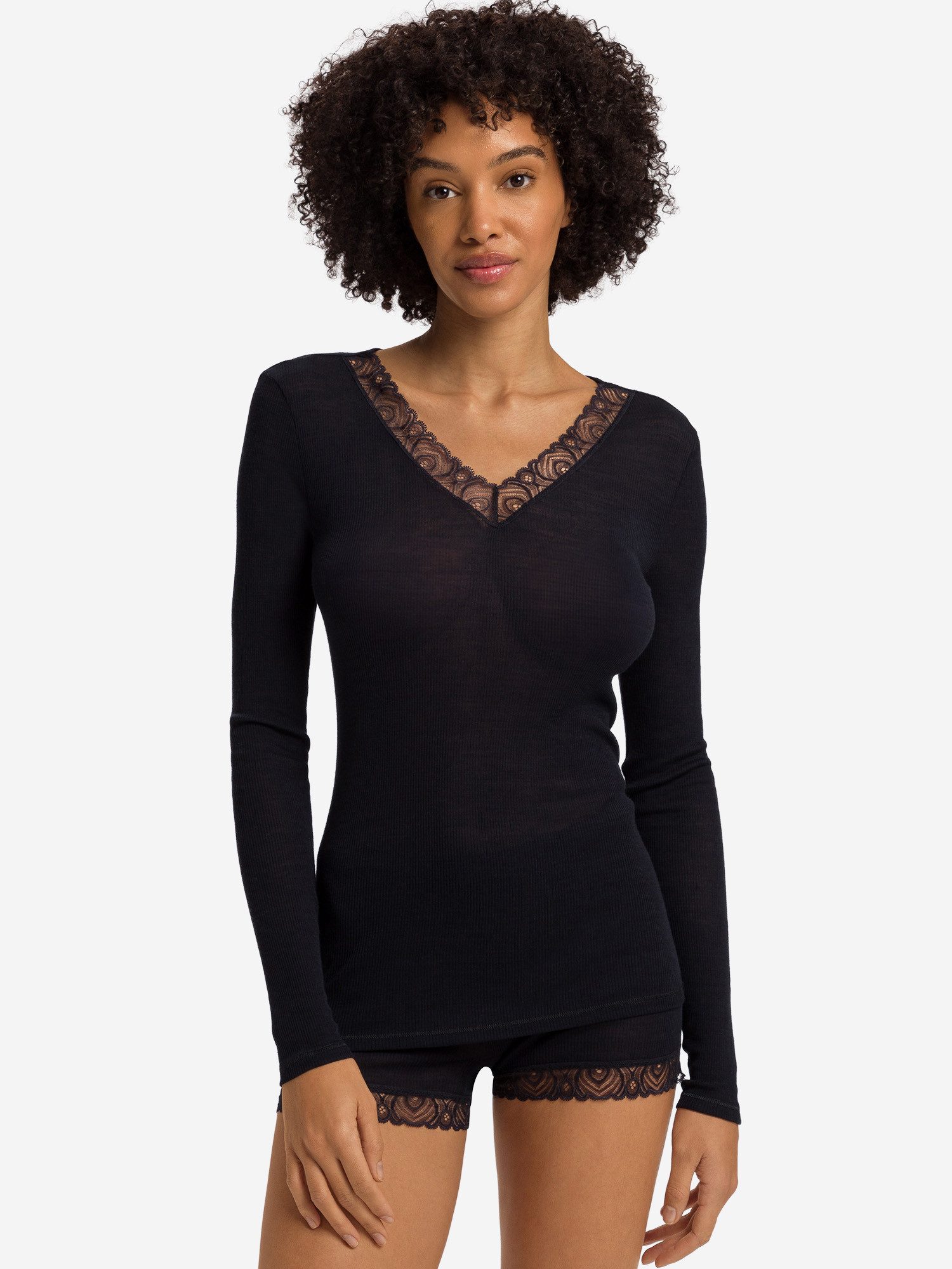 Hanro Longsleeve Woolen Lace unterhemd shirt langarm