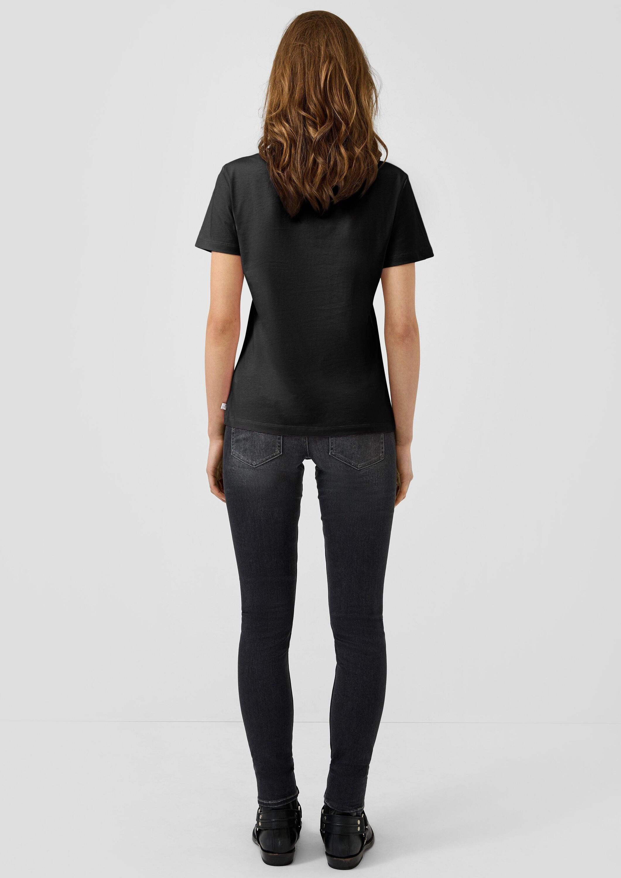 QS Kurzarmshirt T-Shirt Bauwollshirt mit Stickerei