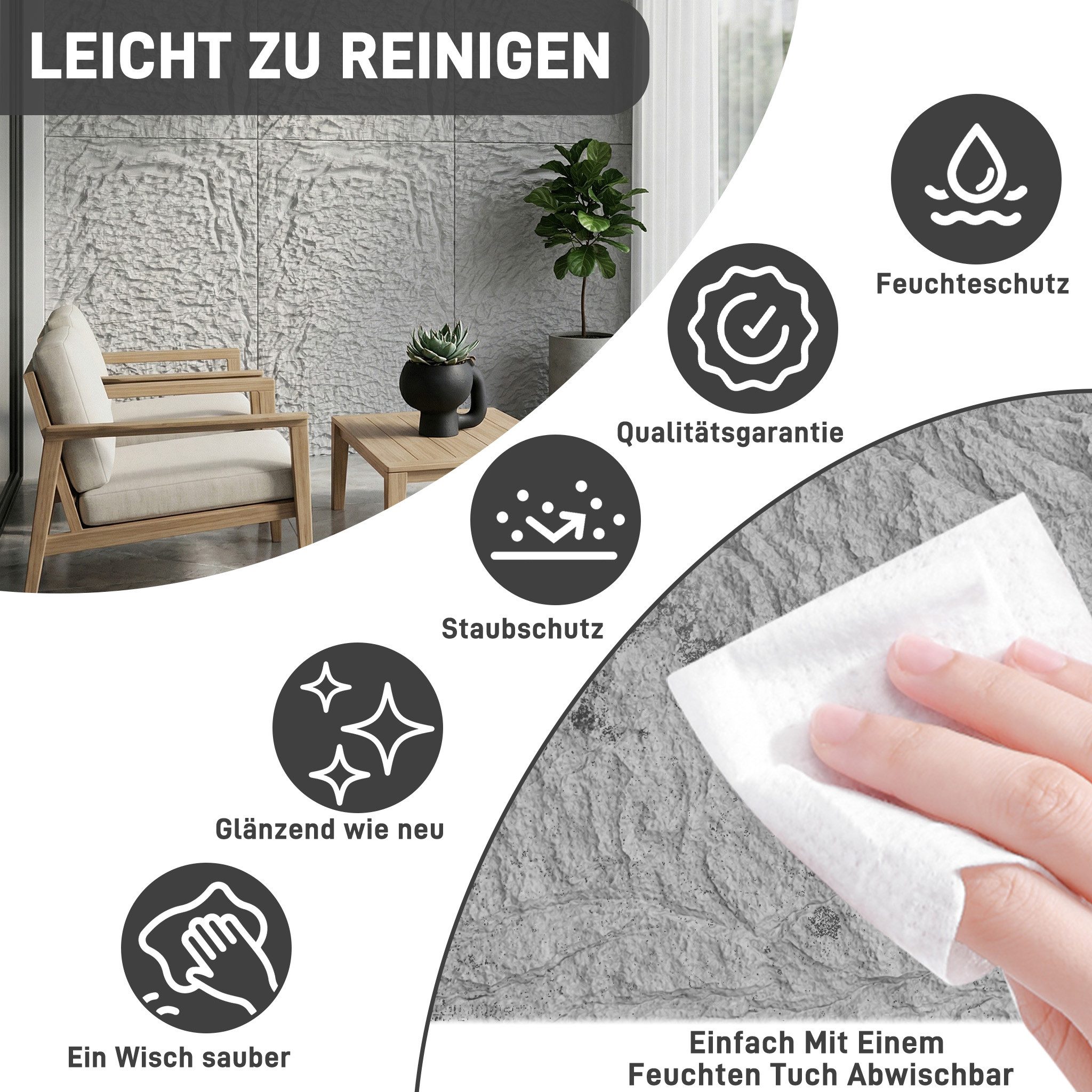 FIVMEN 3D Wandpaneel 120x60 cm Steinoptik Polystyrol Wandverkleidung 5cm dick, (4-tlg) Leichte Deckenpaneele & Wandplatten, für Wohnzimmer Küche