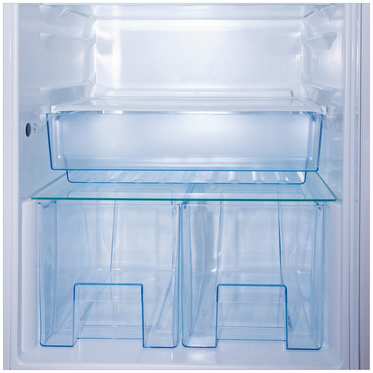Wallario Tischplatte Leerer Kühlschrank - offene Leere ohne Inhalt (1 St), für Ikea Lack Tisch geeignet