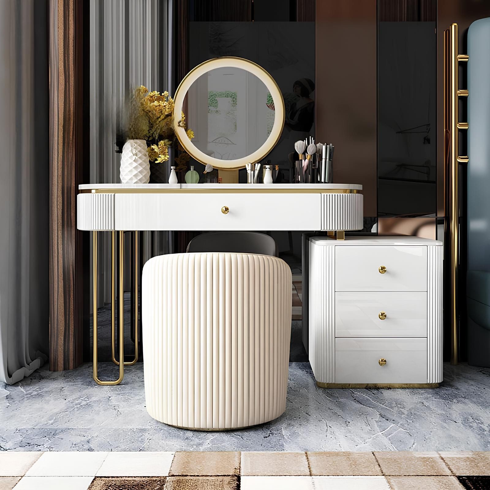 JVmoebel Schminktisch Eleganter Kosmetiktisch in Weiß mit Spiegelfunktion und Stauraum, Made in Europa