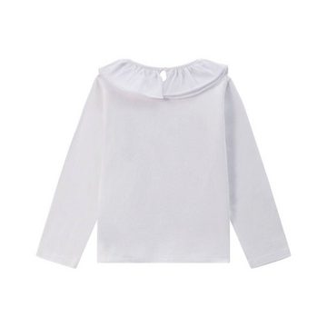 suebidou Longsleeve Langarmshirt mit Rüschenkragen T-Shirt Langarm für Mädchen weiß