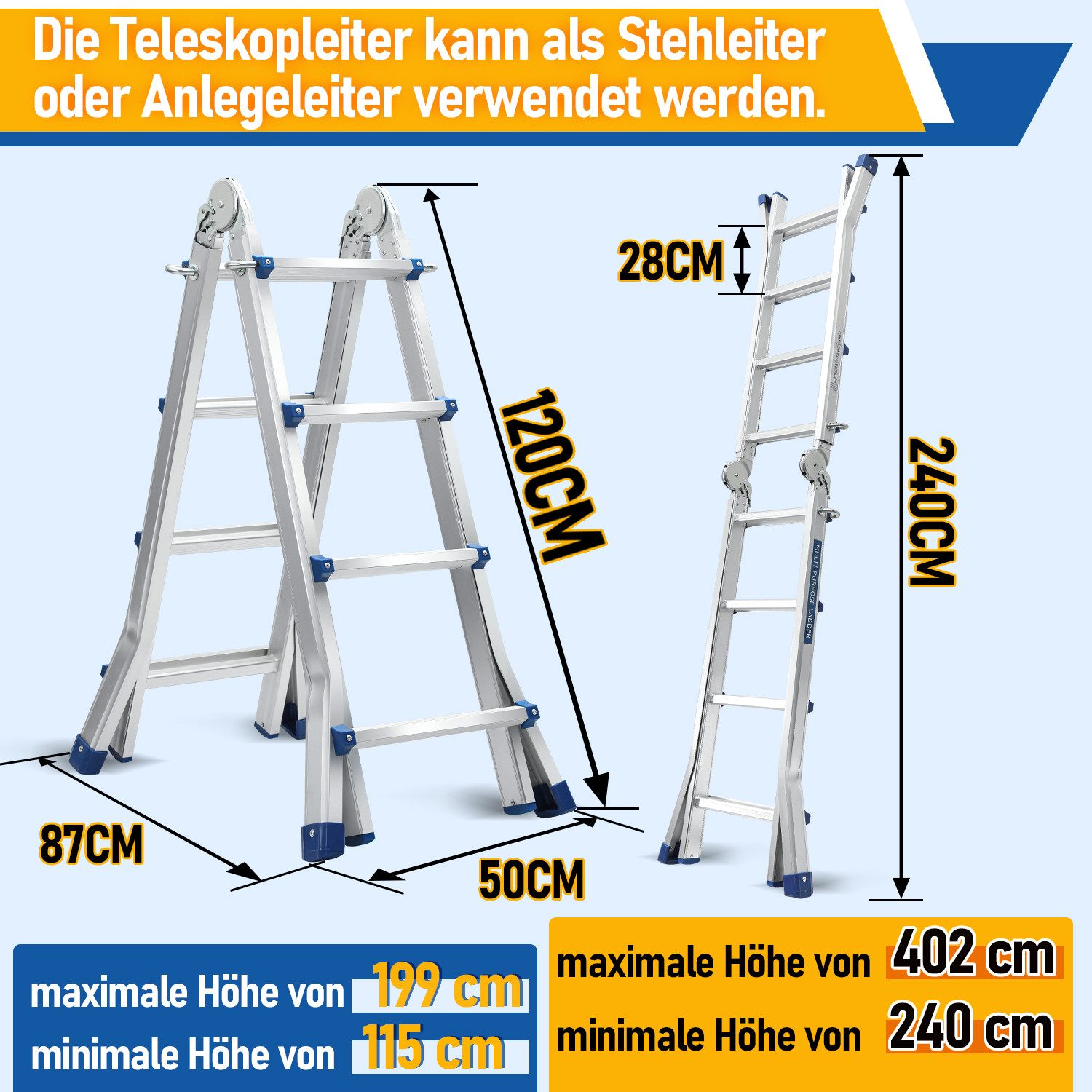 Clanmacy Vielzweckleiter Mehrzweckleiter Multifunktionsleiter 4x4 Alu günstig online kaufen