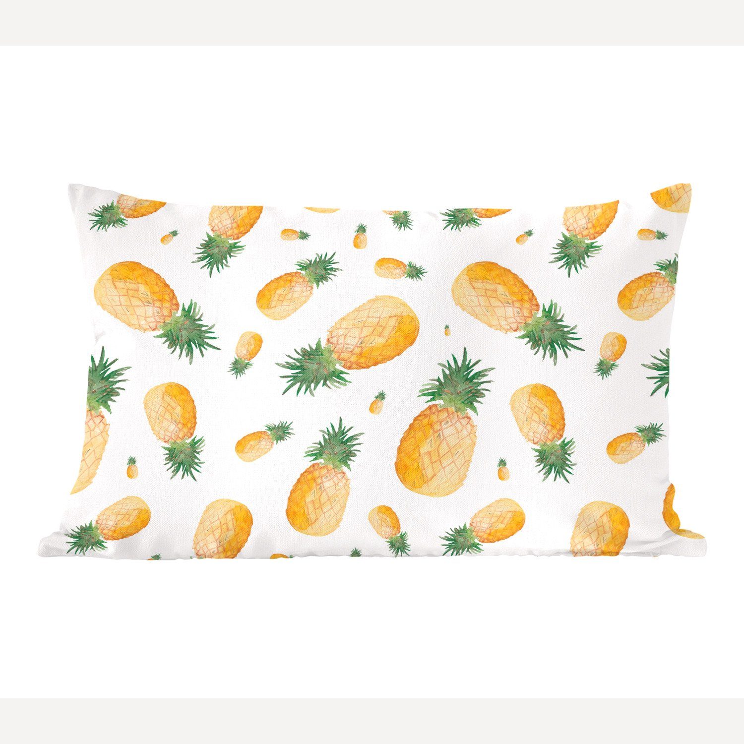 MuchoWow Dekokissen Ananas - Obst - Weiß, Wohzimmer Dekoration, Zierkissen, Dekokissen mit Füllung, Schlafzimmer