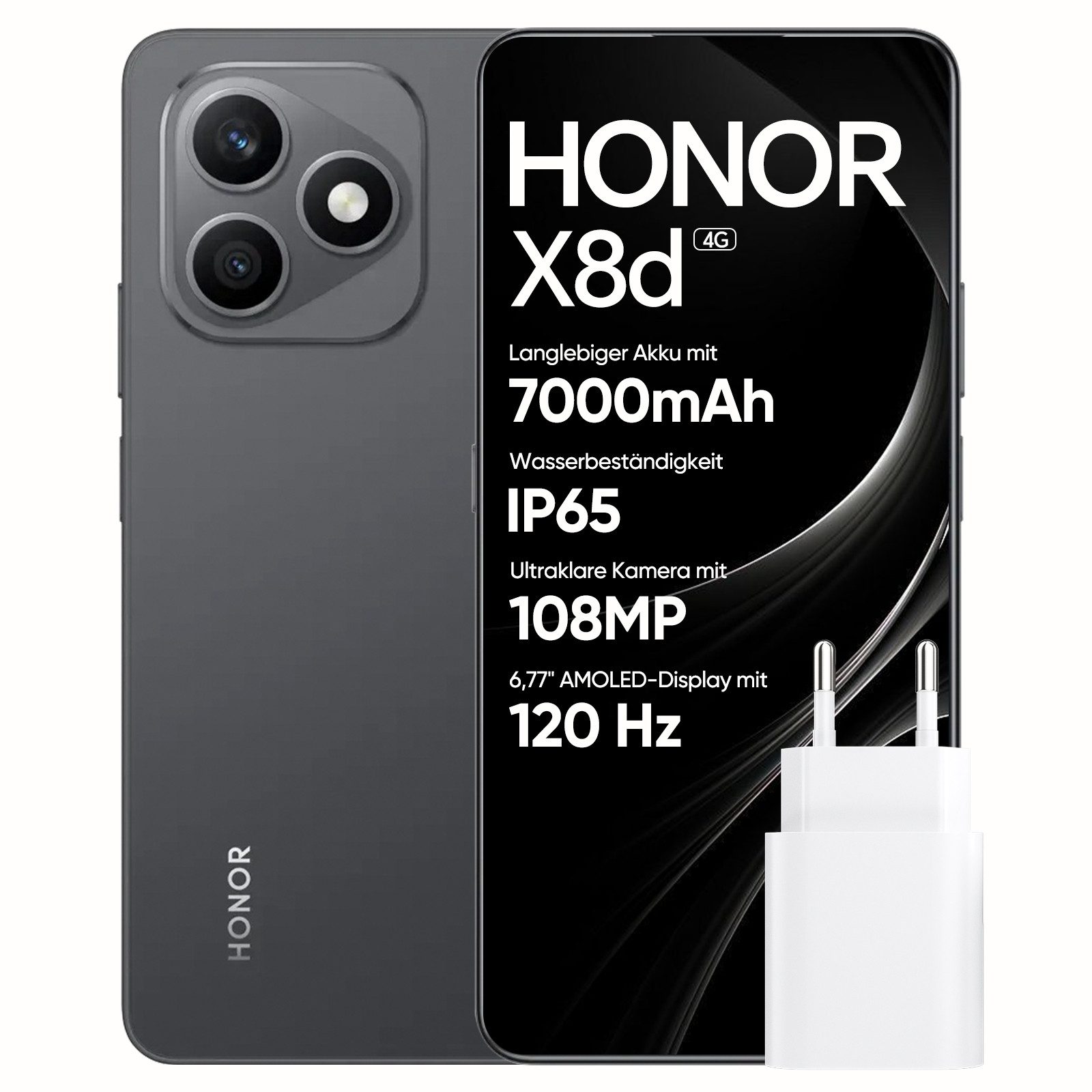 Honor HONOR X8d Robustes Smartphone mit 7000mAh Akku, IP65 Smartphone (6.77 Zoll, 256 GB Speicherplatz, Outdoor-Handy mit 120Hz AMOLED, 45W Schnellladung)