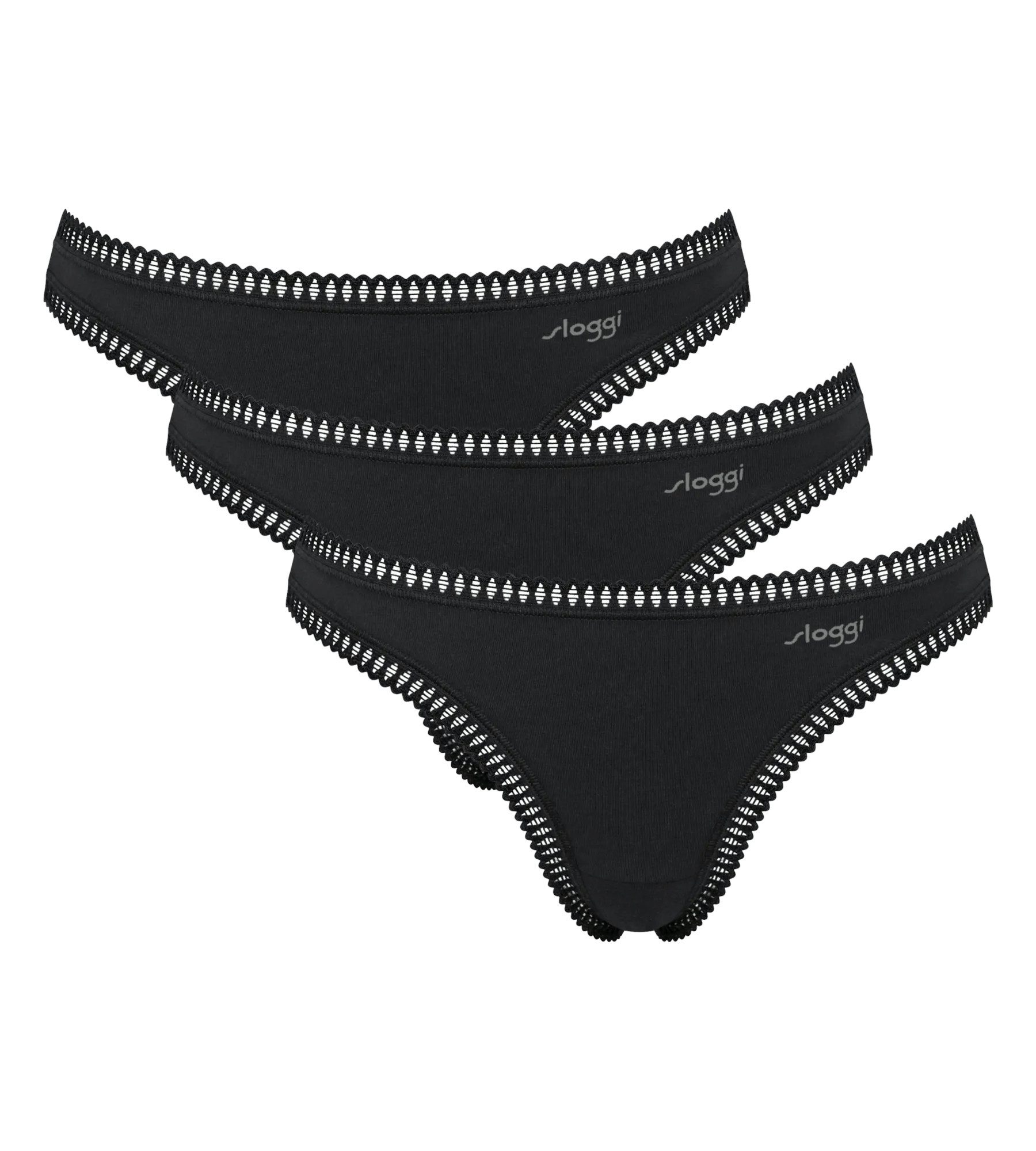 sloggi String GO Crush (3er Pack) dehnbare Spitzendetails, Multipack, Cotton-Mix, bequem