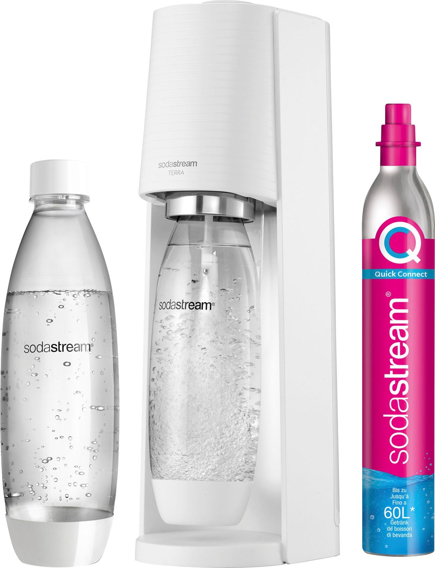 SodaStream Wassersprudler TERRA, inkl. 1x CQC, weiß 1L CO2-Zylinder 1x Kunststoff-Flasche spülmaschinenfeste