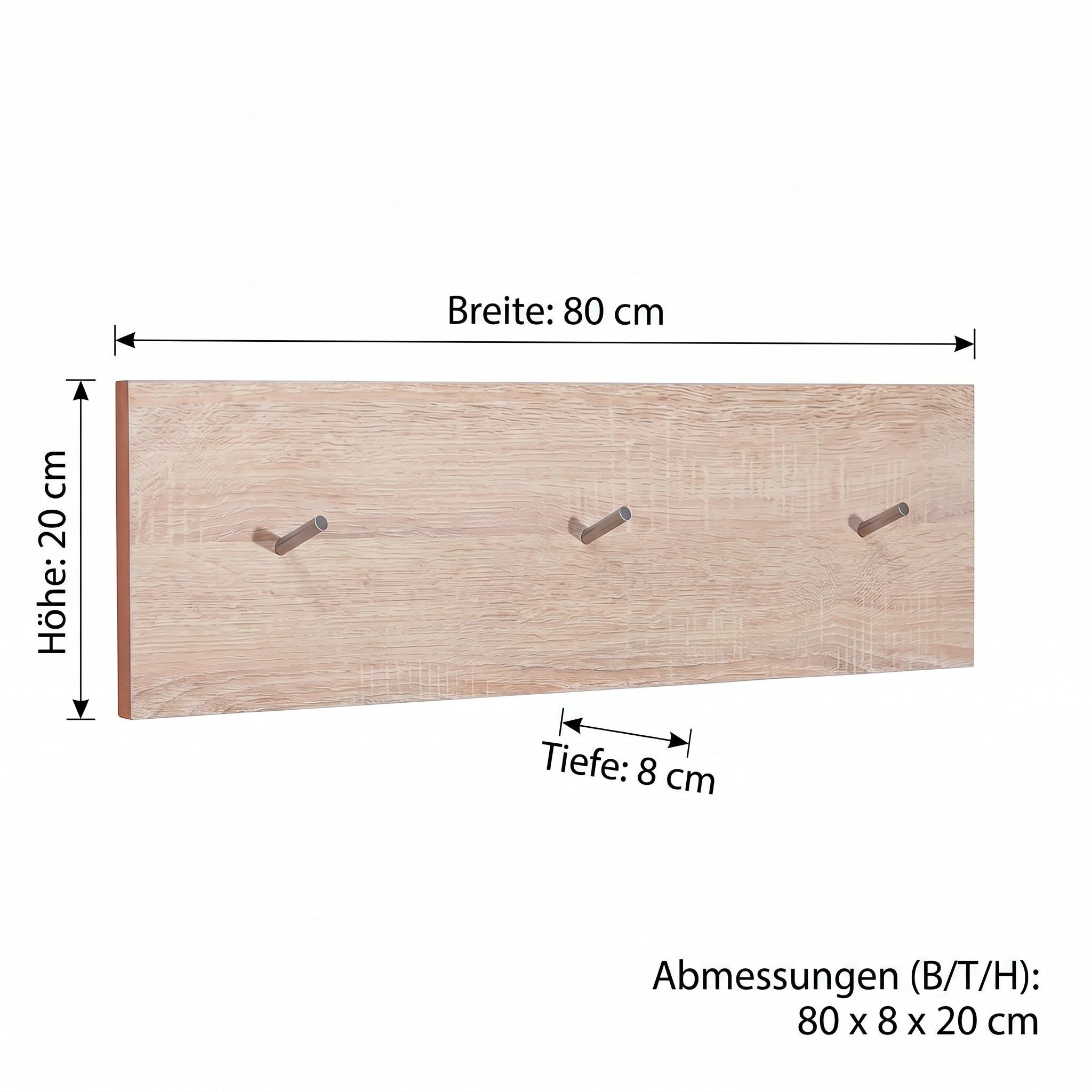 bv-vertrieb Garderobe Garderobenpaneel 80x8x20 Wandgarderobe Eiche sägerau dekor #4545