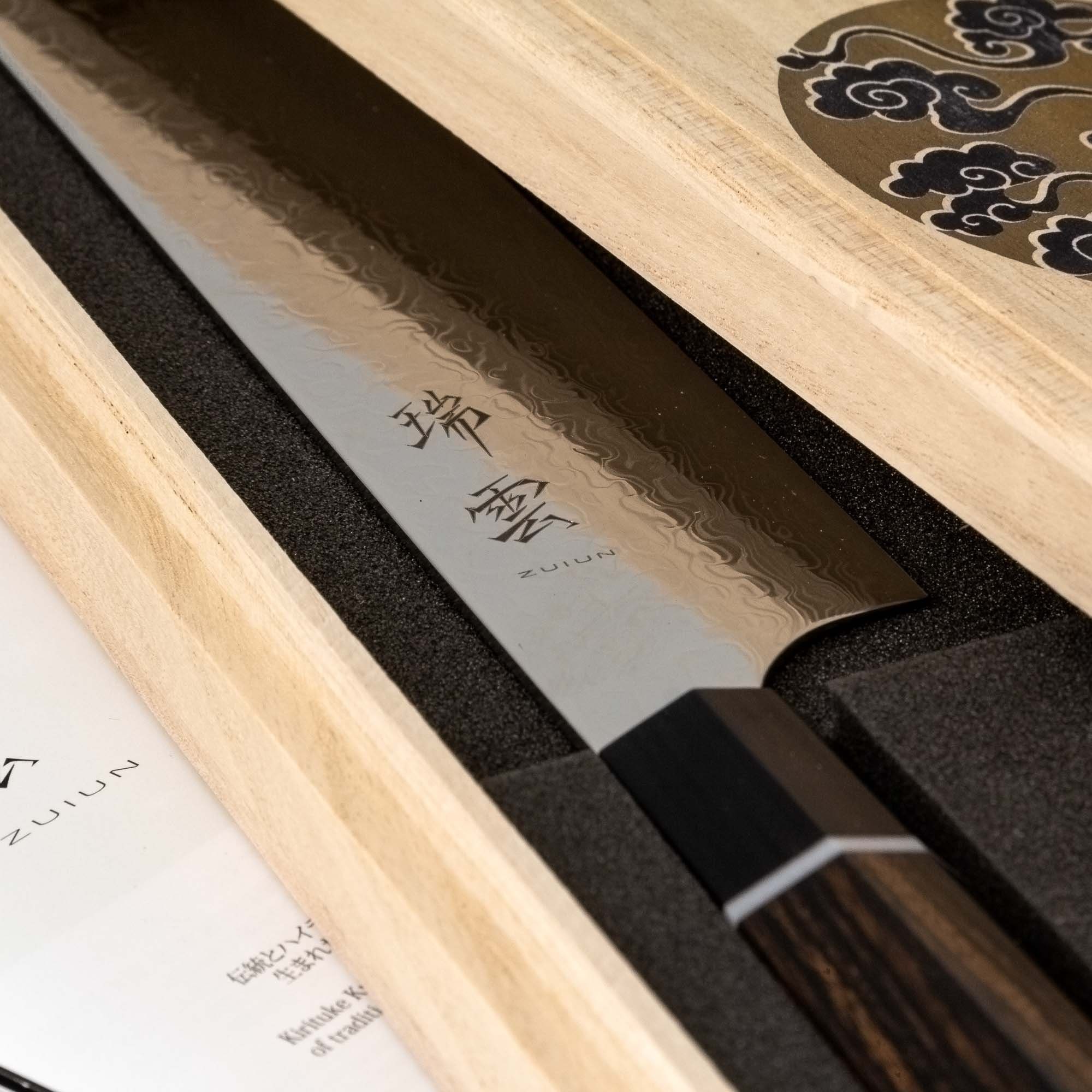 Kanetsugu Zuiun teayumi Schwarz Slicing Kiwami Kochmesser Asiamesser Hocho Silber Braun