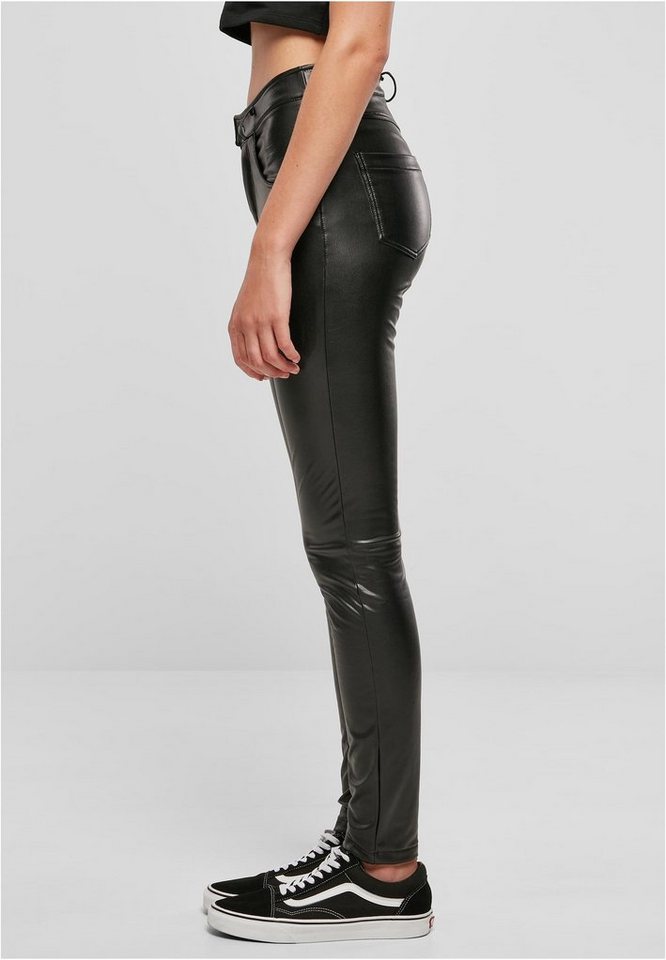 URBAN CLASSICS Jerseyhose Damen Ladies Mid Waist Synthetic Leather Pants (1- tlg)
