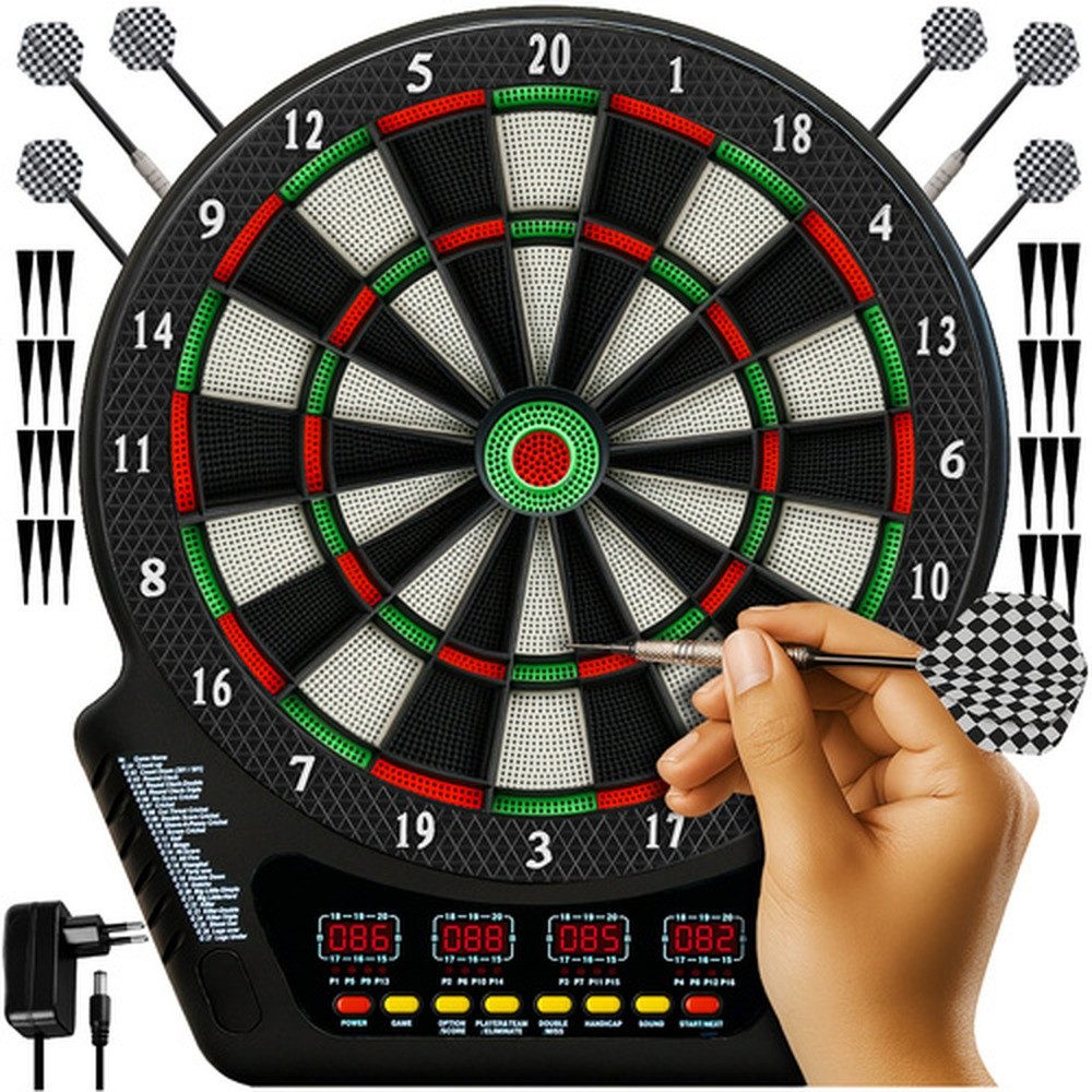 Trizand Dartscheibe Elektronische Dartscheibe Dartboard-Set, (Spar-Set, 27 Spiele & 243 Modi), Inklusive 6 Darts mit Aluminiumschäften und 24 Ersatzspitzen