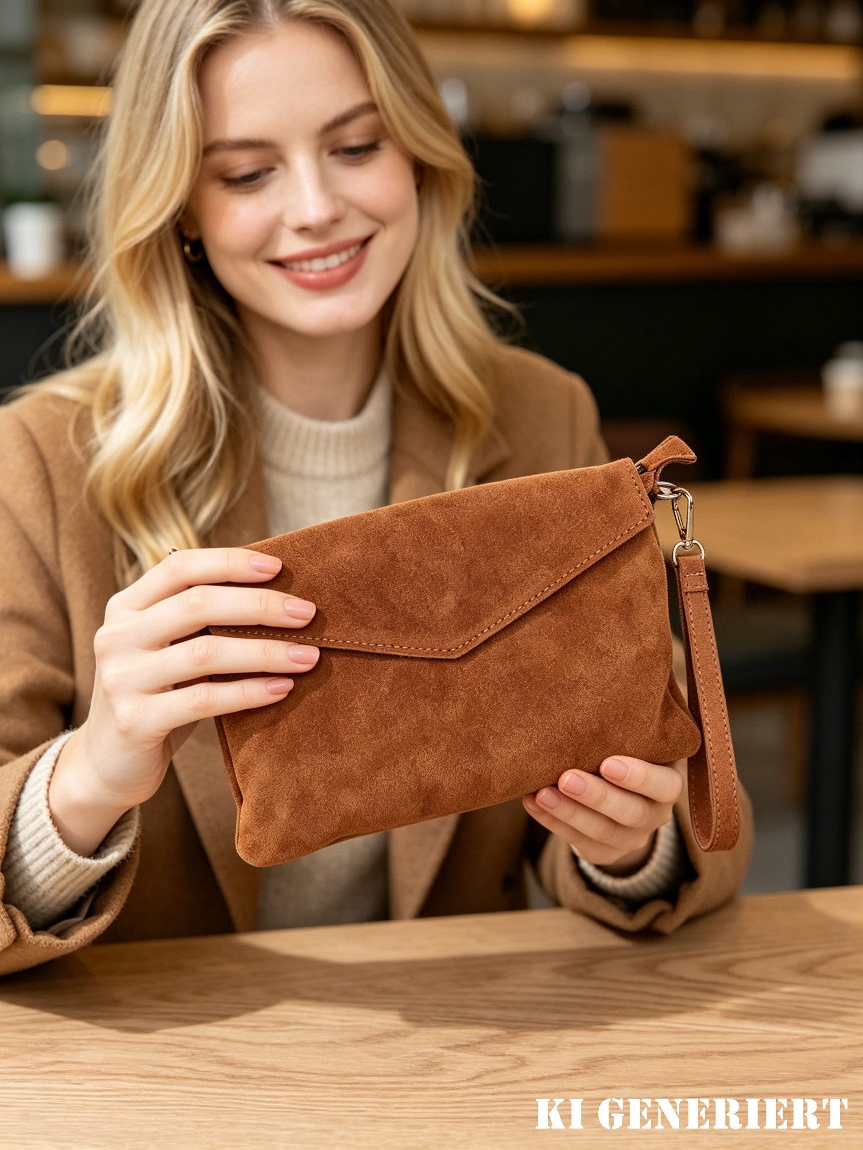 MIRROSI Umhängetasche Damen Schultertasche Echtleder Made in Italy. ca. 25x16x3cm, mit langem Schulterriemen und Handschlaufe – Bild 4 von 4