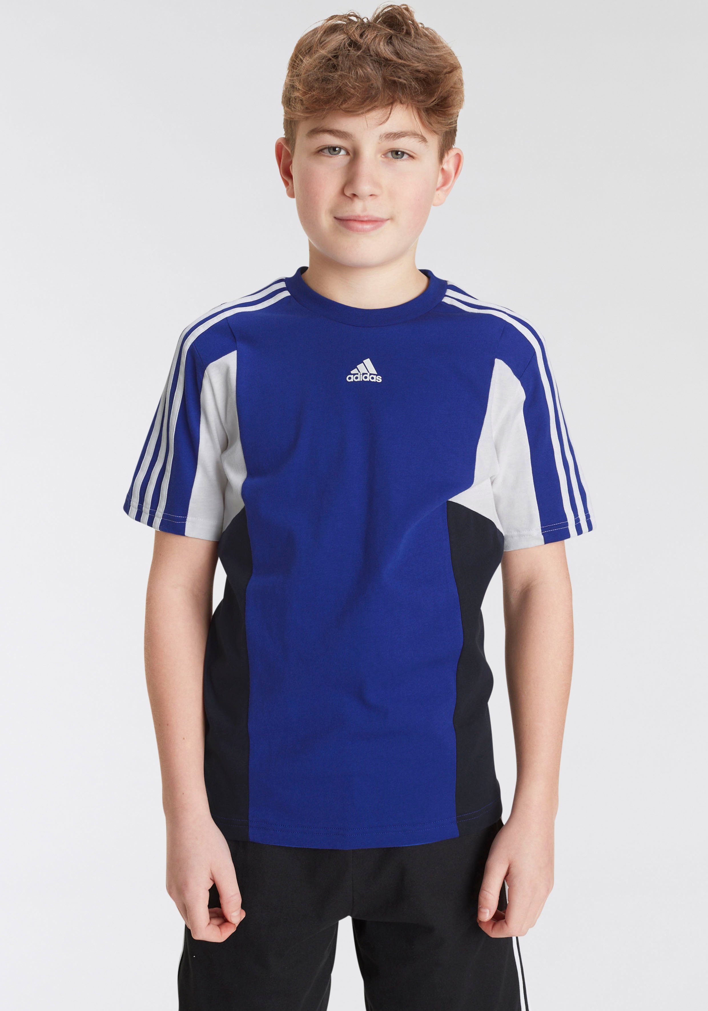 Semi 3-STREIFEN Sportswear White Legend / REGULAR Blue T-Shirt FIT / Lucid Ink COLORBLOCK adidas