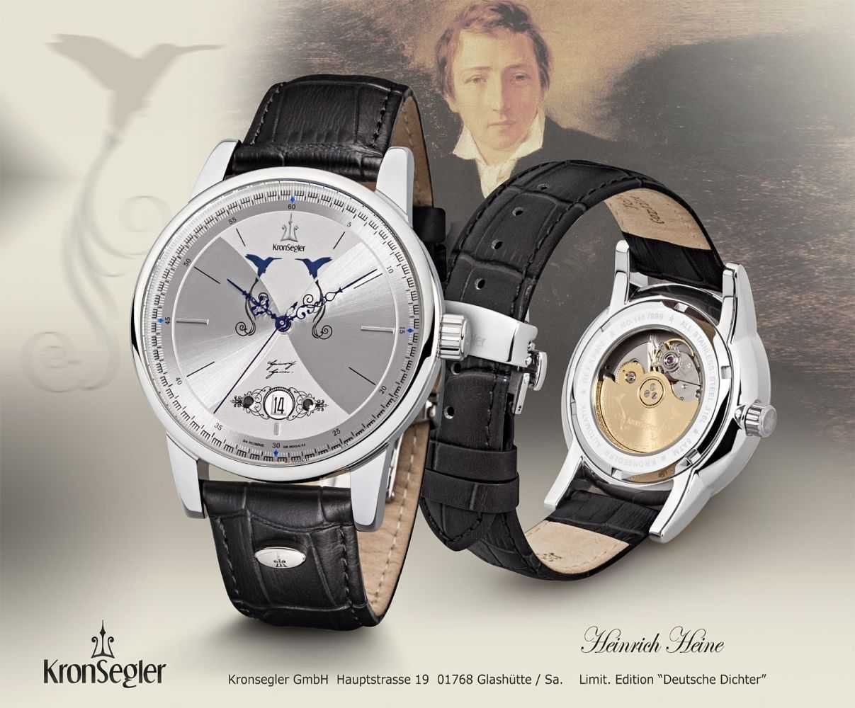 Kronsegler Automatikuhr Deutsche Dichter Heinrich Heine KS902st-sil-swz Herrenuhr 41 mm