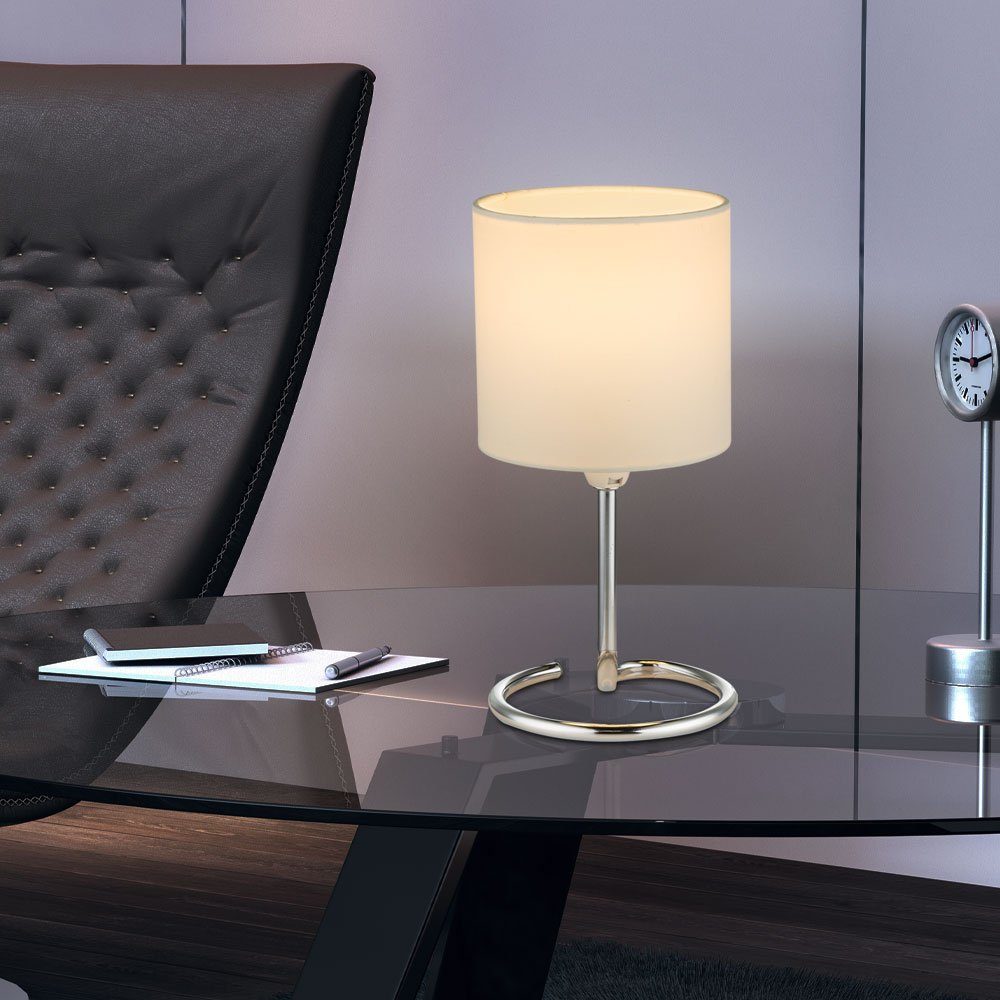etc-shop LED Tischleuchte, Tisch Lampe inklusive, Wohn Textil Chrom Leuchte Schlaf Nacht Zimmer weiß Lese im Leuchtmittel Warmweiß