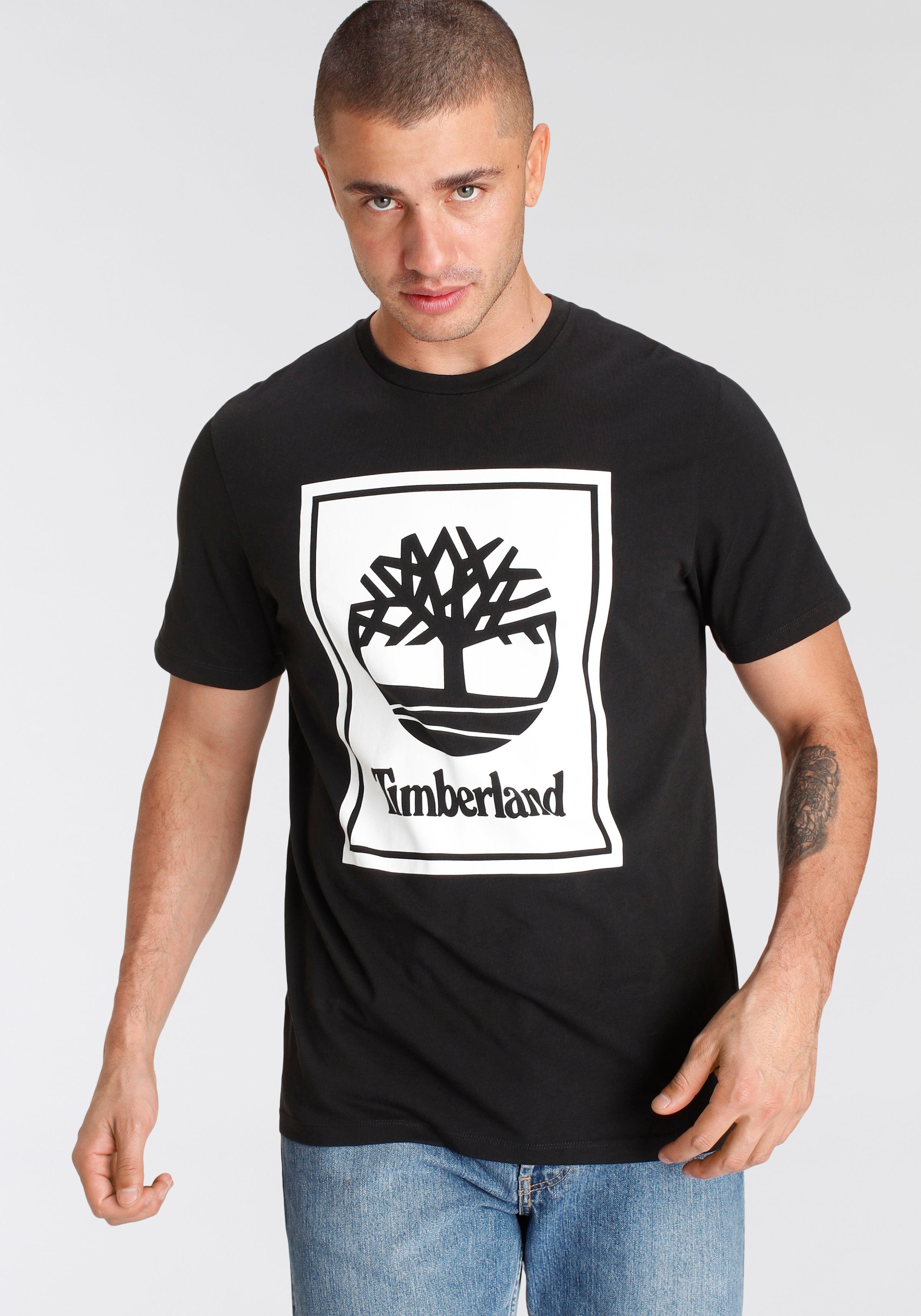 schwarz-weiß Timberland SS TEE STACK FRONT T-Shirt LOGO