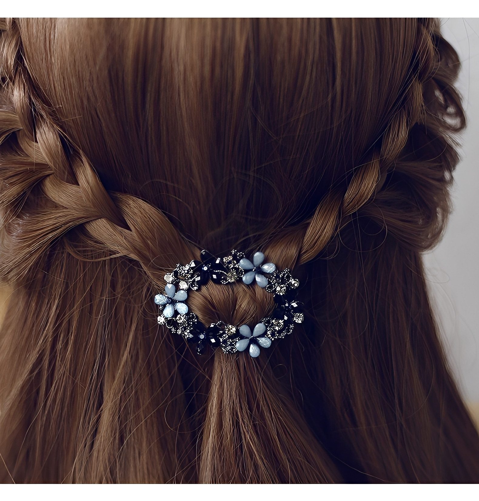 The Beauty House Haarspange Edle Haarklammer Damen mit blauen Blumen Haarkamm Haarschmuck, dekorativer Haarclip für festliche Frisuren, eleganter Haarschmuck für Hochzeit, Party & Alltag