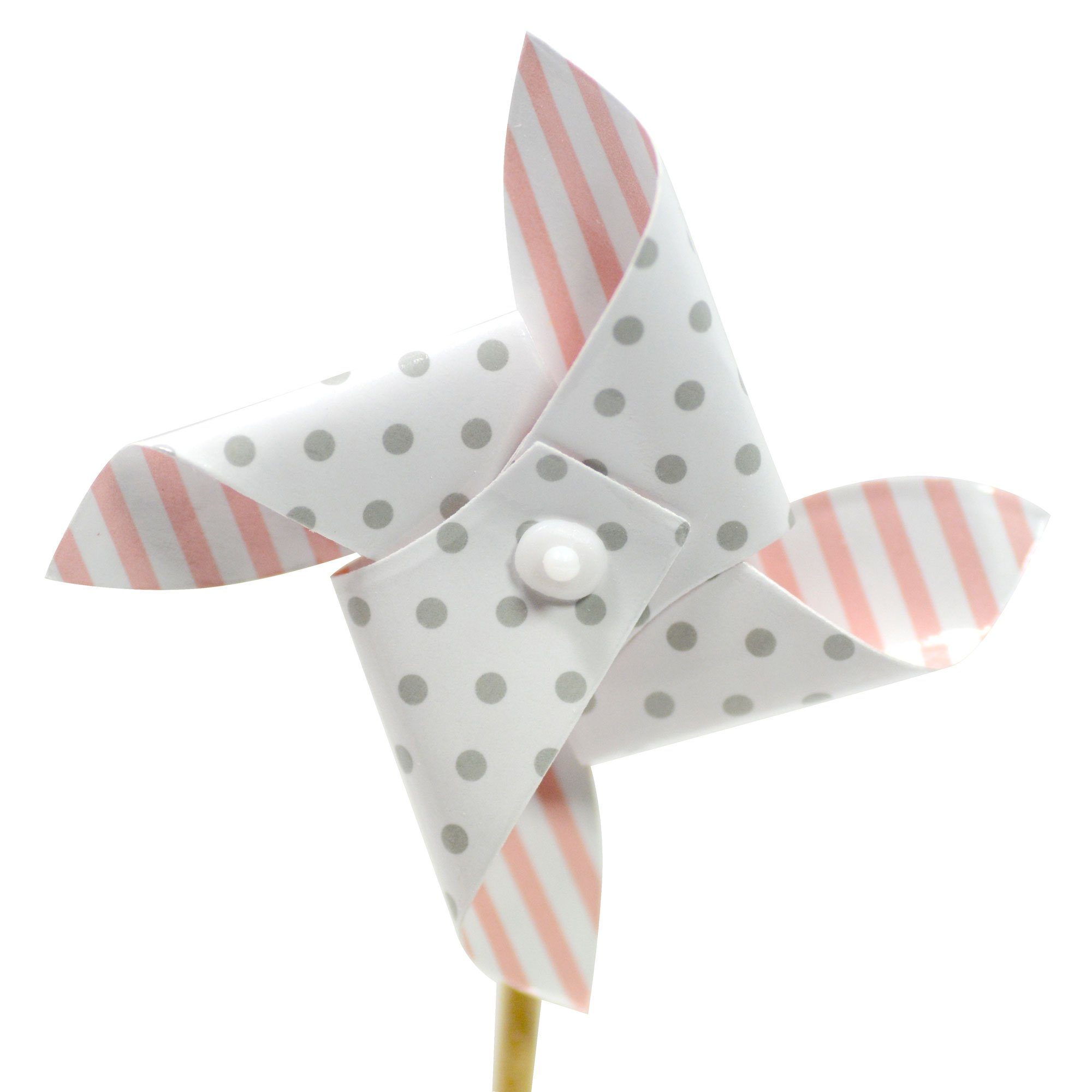Frau WUNDERVoll Muffinform 25 Deko Topper Windmühle, rosa Streifen, graue Punkte
