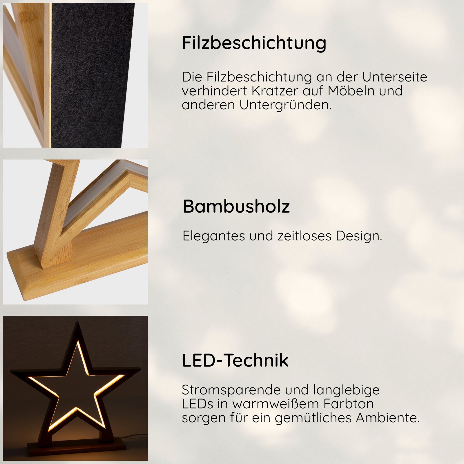 Bambus LED Aufhängen Stern Leuchtstern Hängeleuchte zum Design ARTECSIS LED 53cm 33cm /