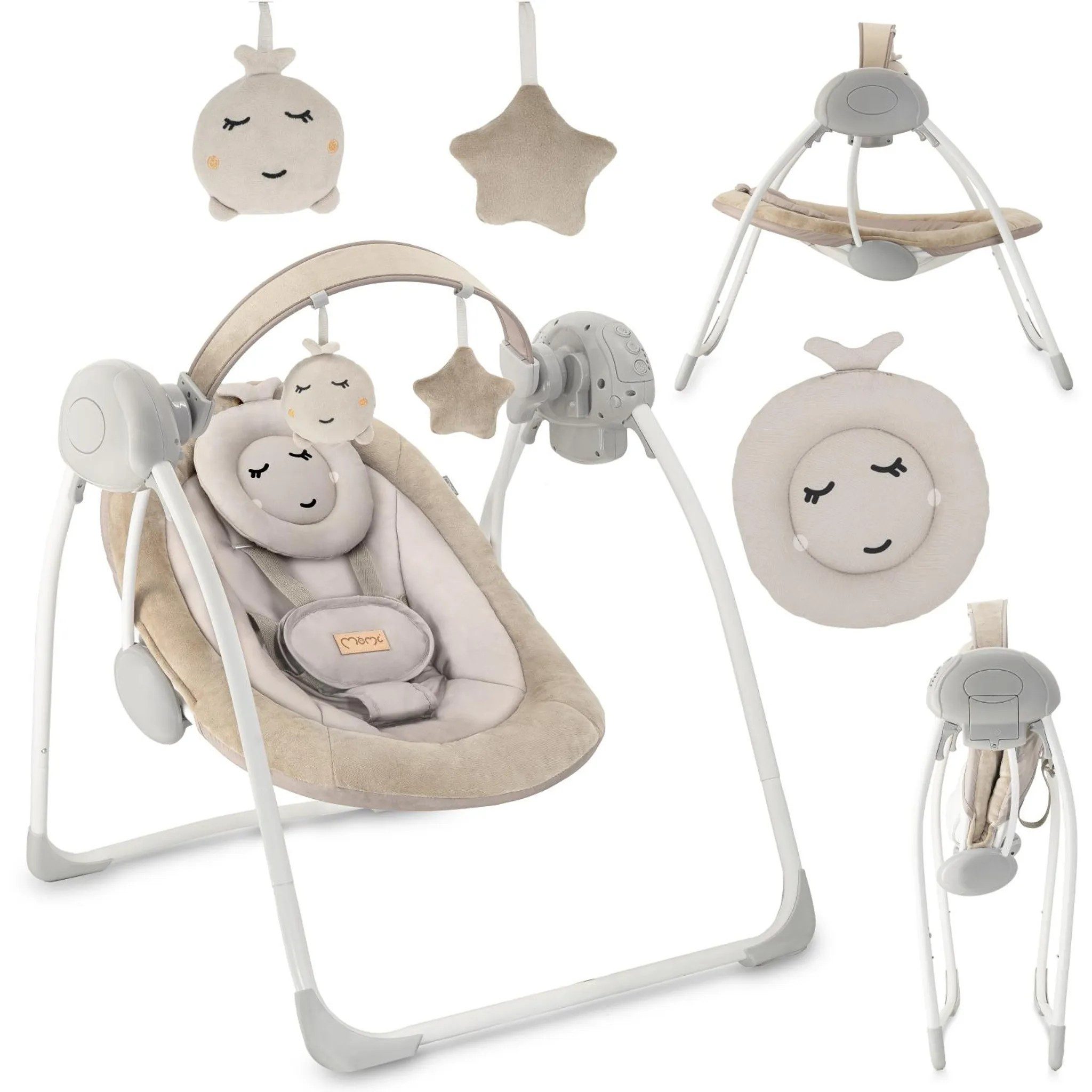 MoMi Babyschaukel Die MoMi LISS Babywippe mit Swing-Funktion und Spielzeugen, klappbar, platzsparend, verstellbare Rückenlehne