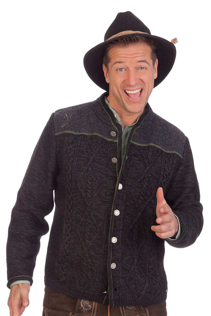 Spieth & Wensky Trachtenstrickjacke Trachten Strickjacke Herren - BORIS - mittelgrau, schwarz