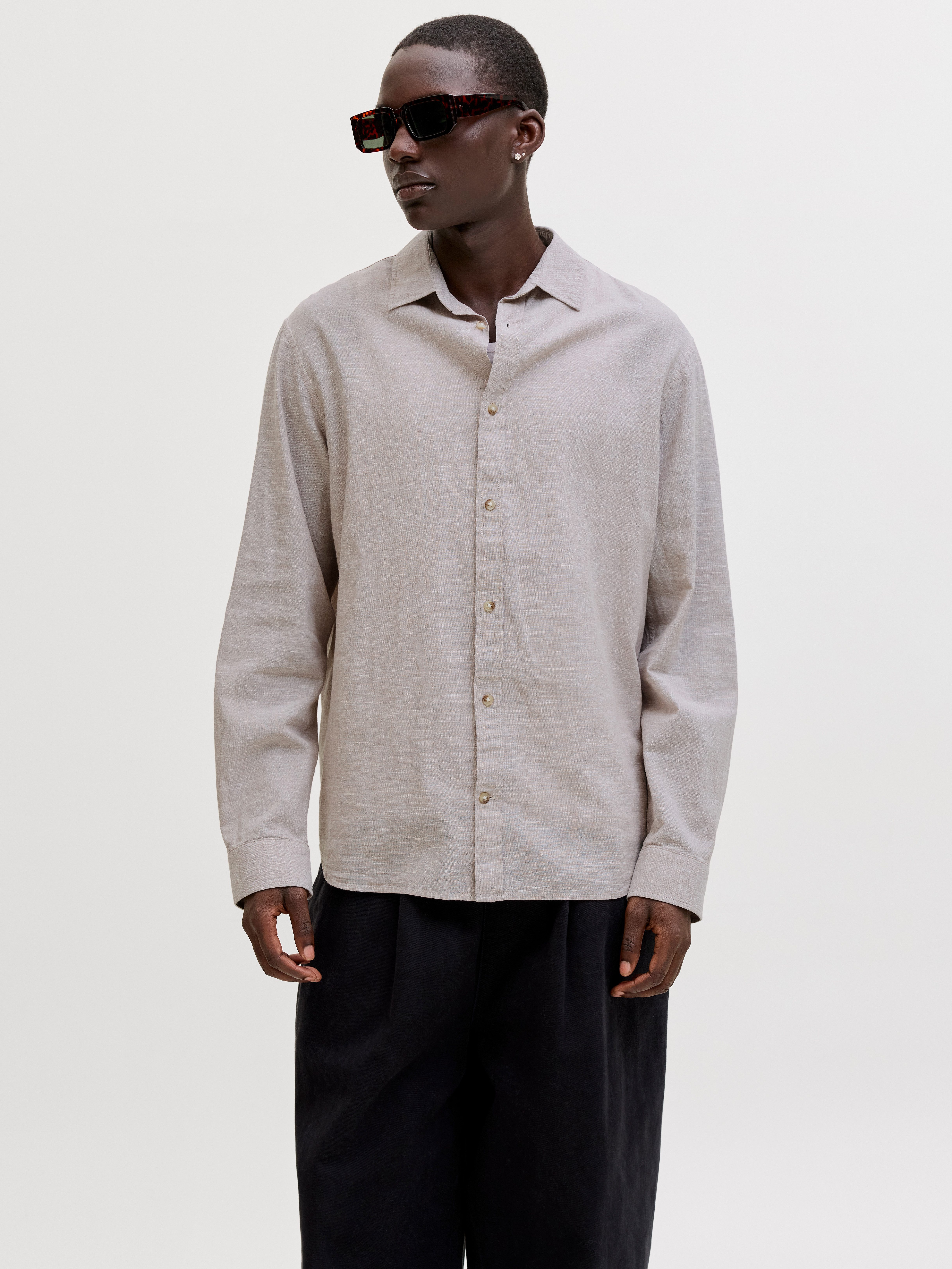 Jack & Jones Langarmhemd JJESUMMER LINEN BLEND SHIRT L/S SN Baumwollmischung, regular fit