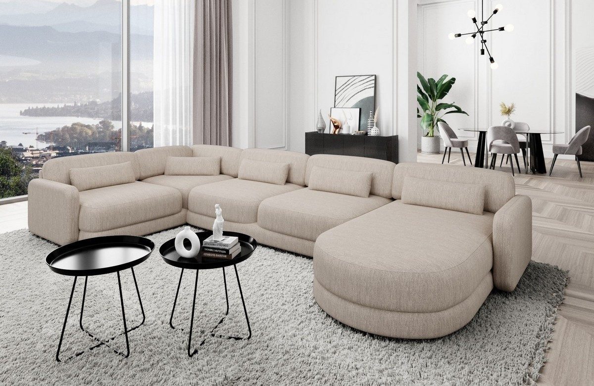 Sofa Dreams Wohnlandschaft Design Stoff Polstersofa Stoffcouch Stoffsofa Valencia U Form Couch, Loungesofa