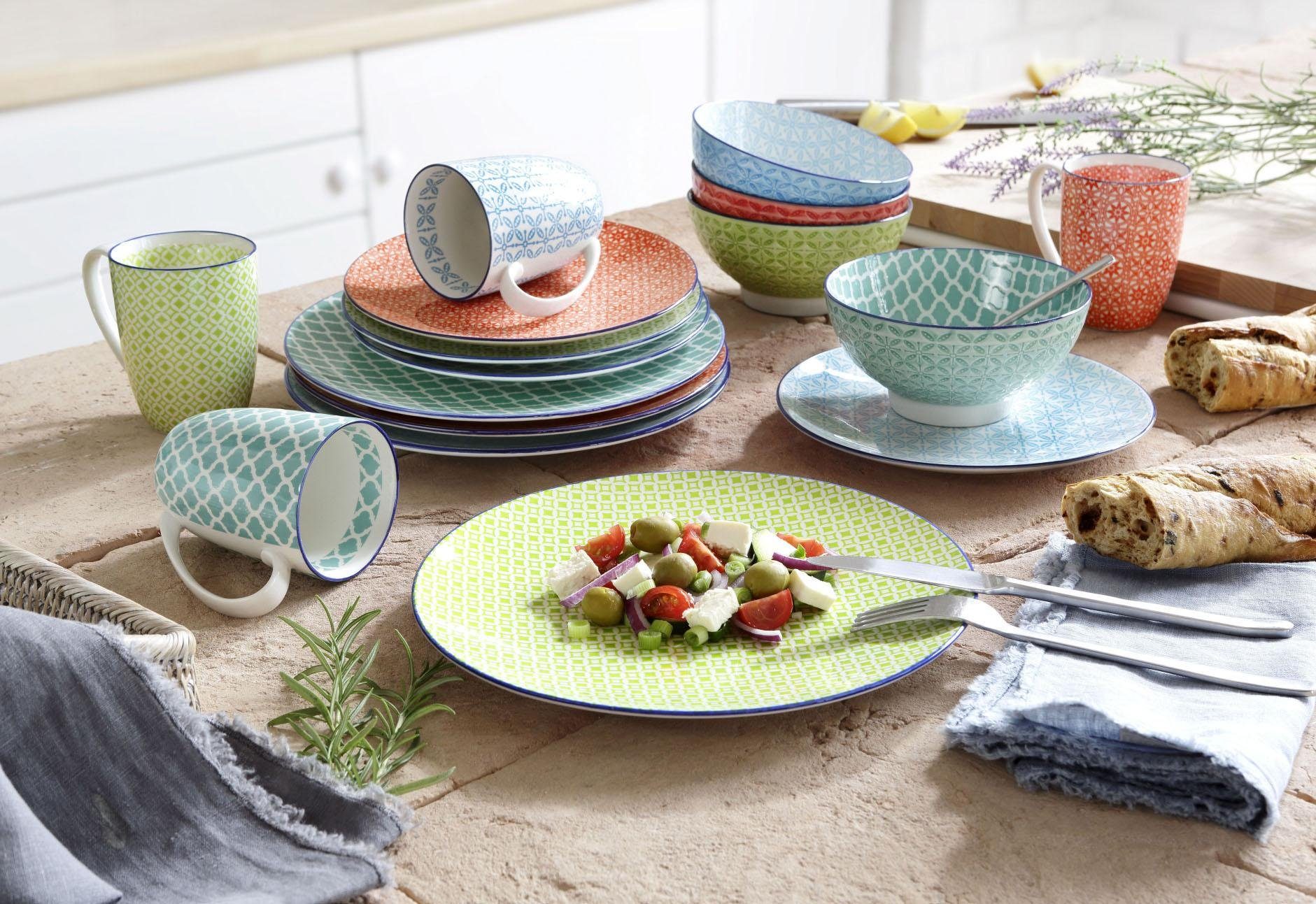 CreaTable Kombiservice Geschirr-Set Mediterran (16-tlg), 4 Personen, Steinzeug, Service, 16 Teile, für 4 Personen